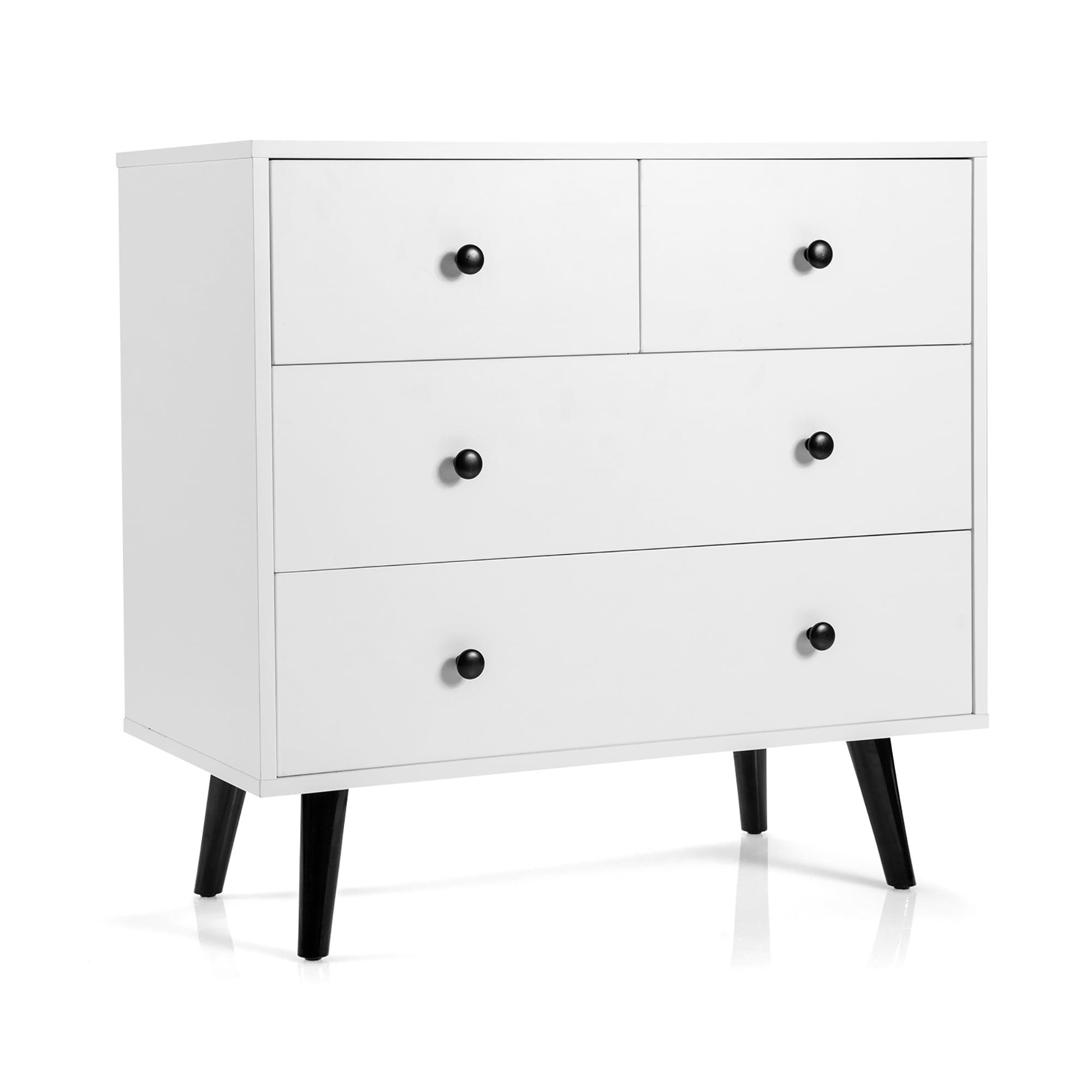 White Mid-Century Modern 4-Drawer Chest Dresser