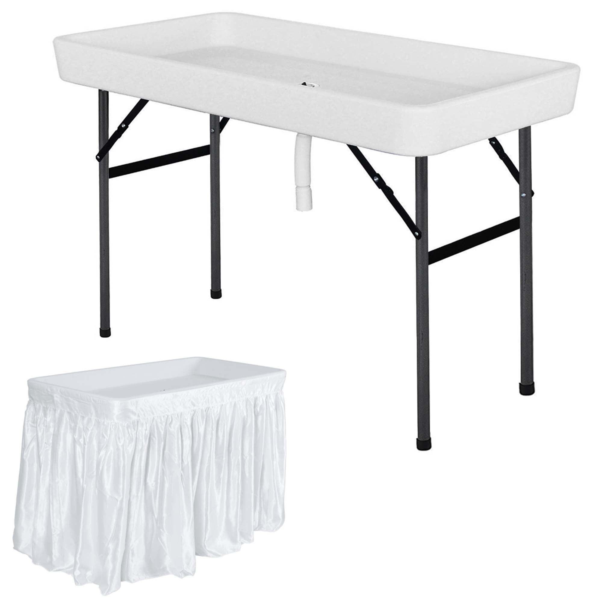 Costway 4 Foot Party Ice Cooler Folding Table Plastic with Matching Skirt Black/White