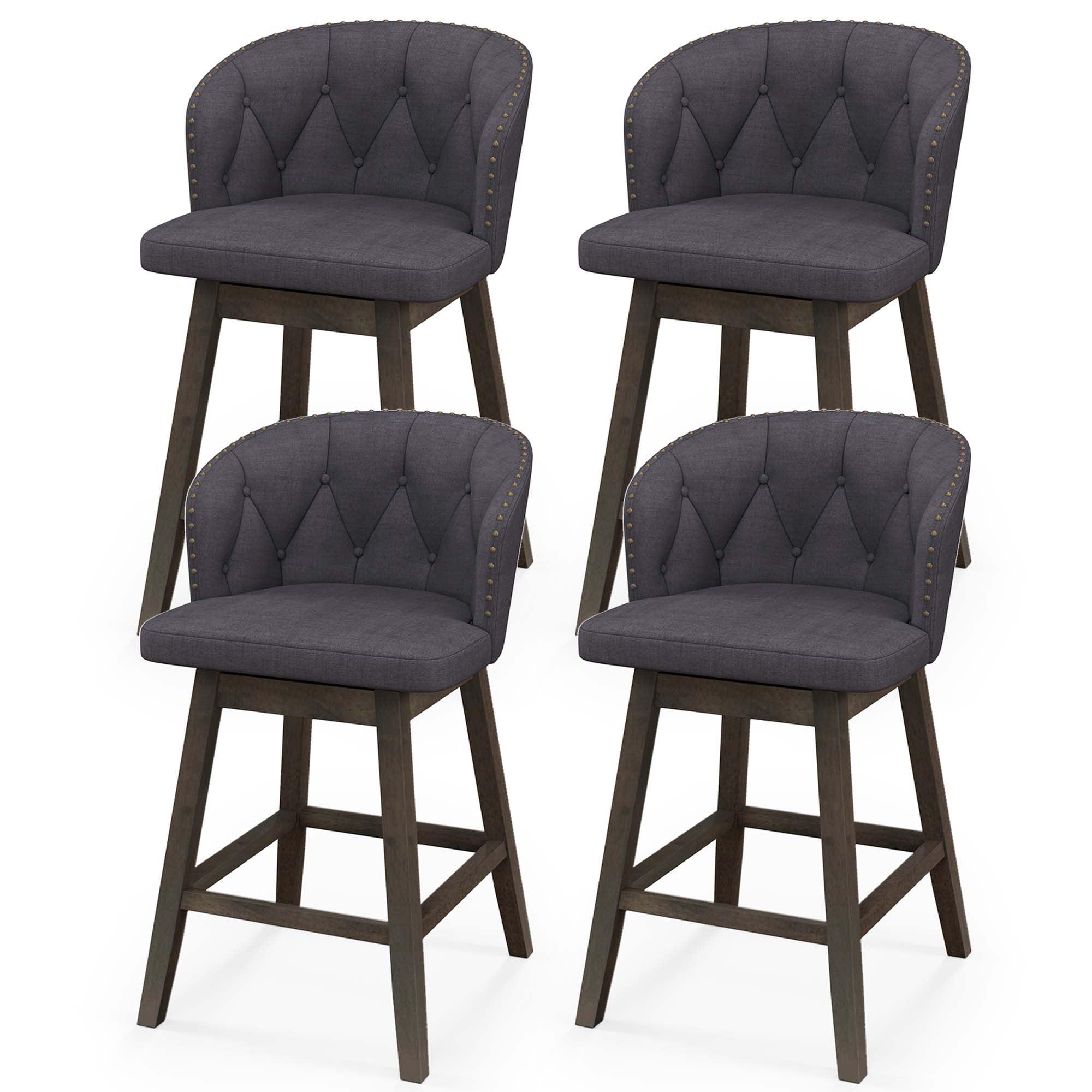 Costway 4 PCS Counter Height Bar Stools Fabric Upholstered Island Stools with 360° Swivel Seat Gray