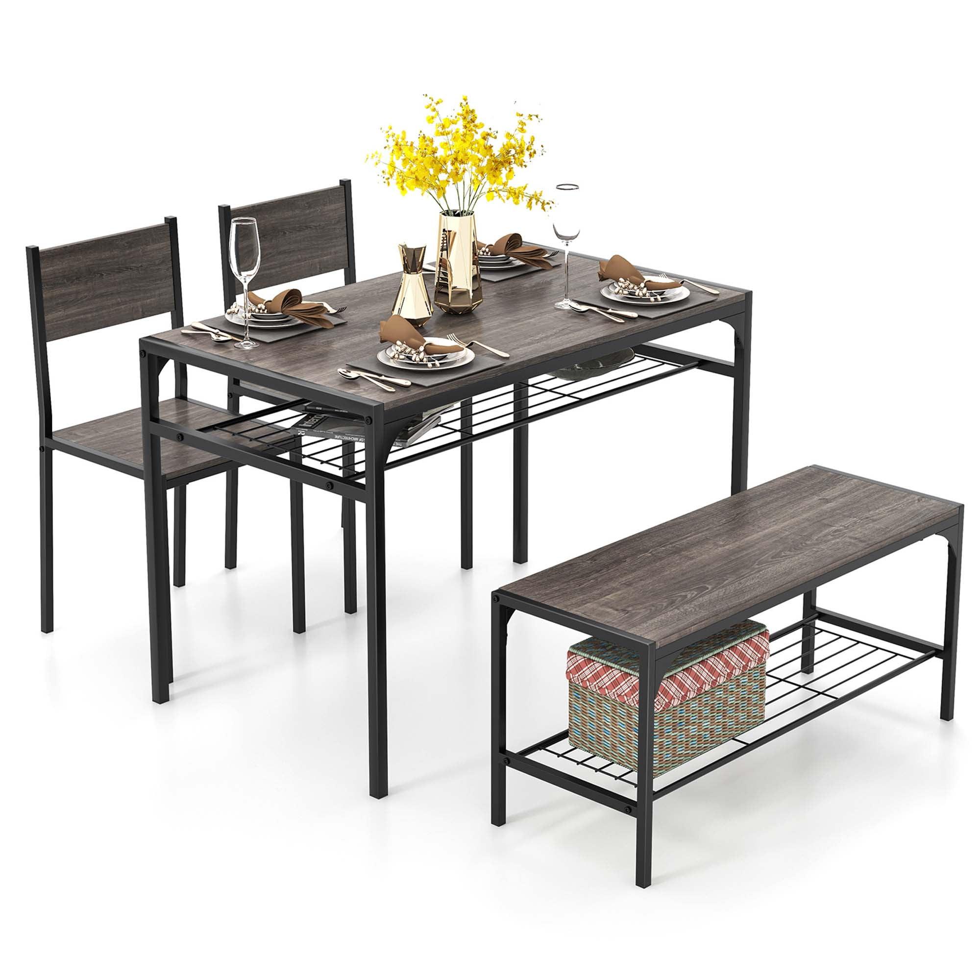 Costway 4 PCS Dinette Set for Small Place Breakfast Nook Modern Dining Table with 2 Chairs Grey