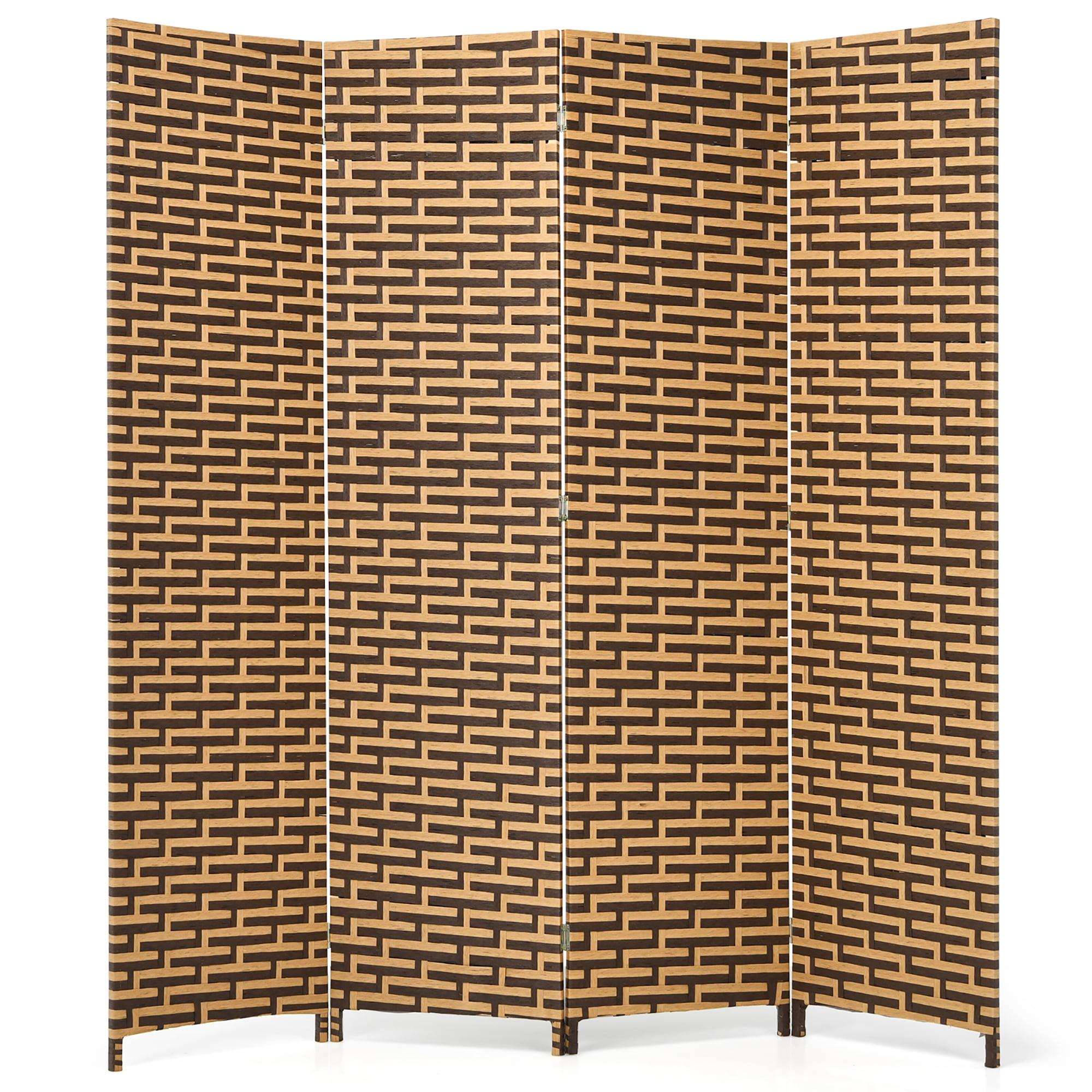 Rustic Yellow and Brown 4-Panel Folding Room Divider