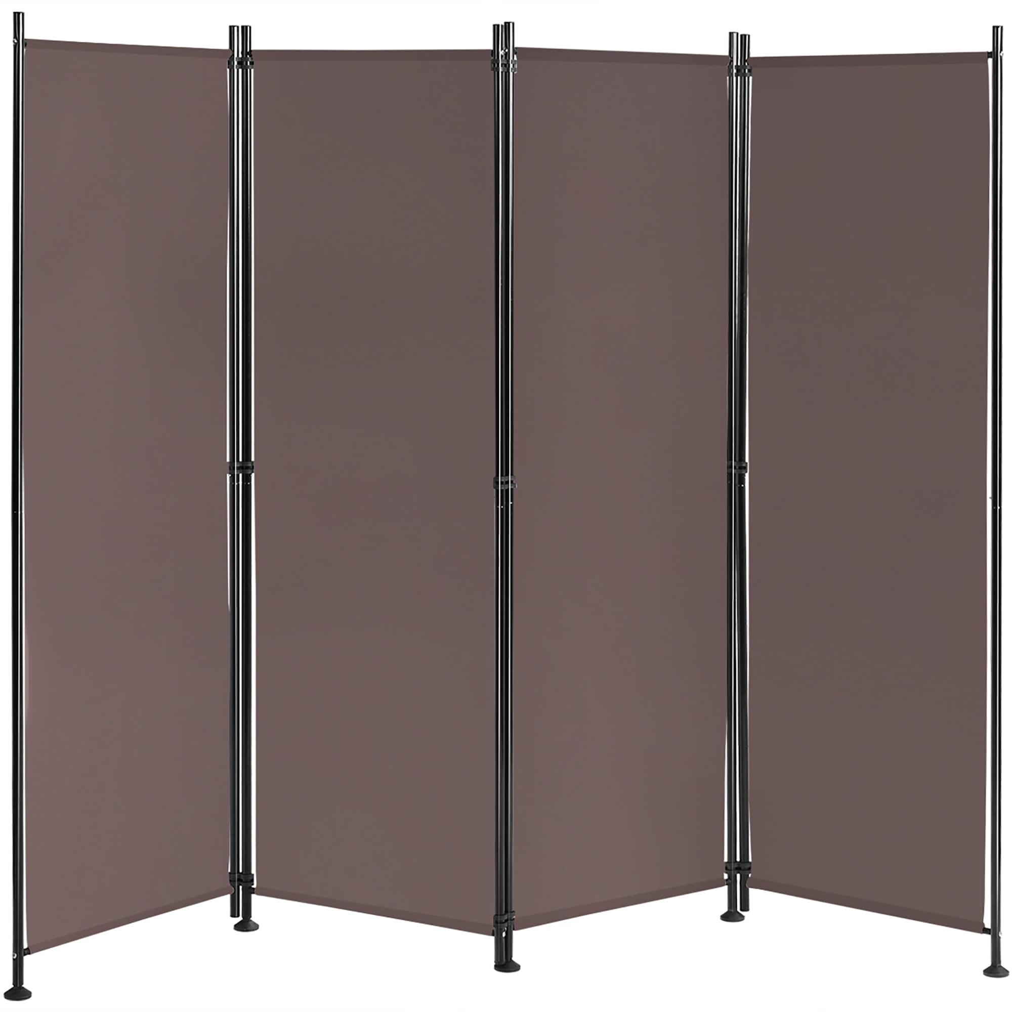 Brown 4-Panel Folding Room Divider with Steel Frame