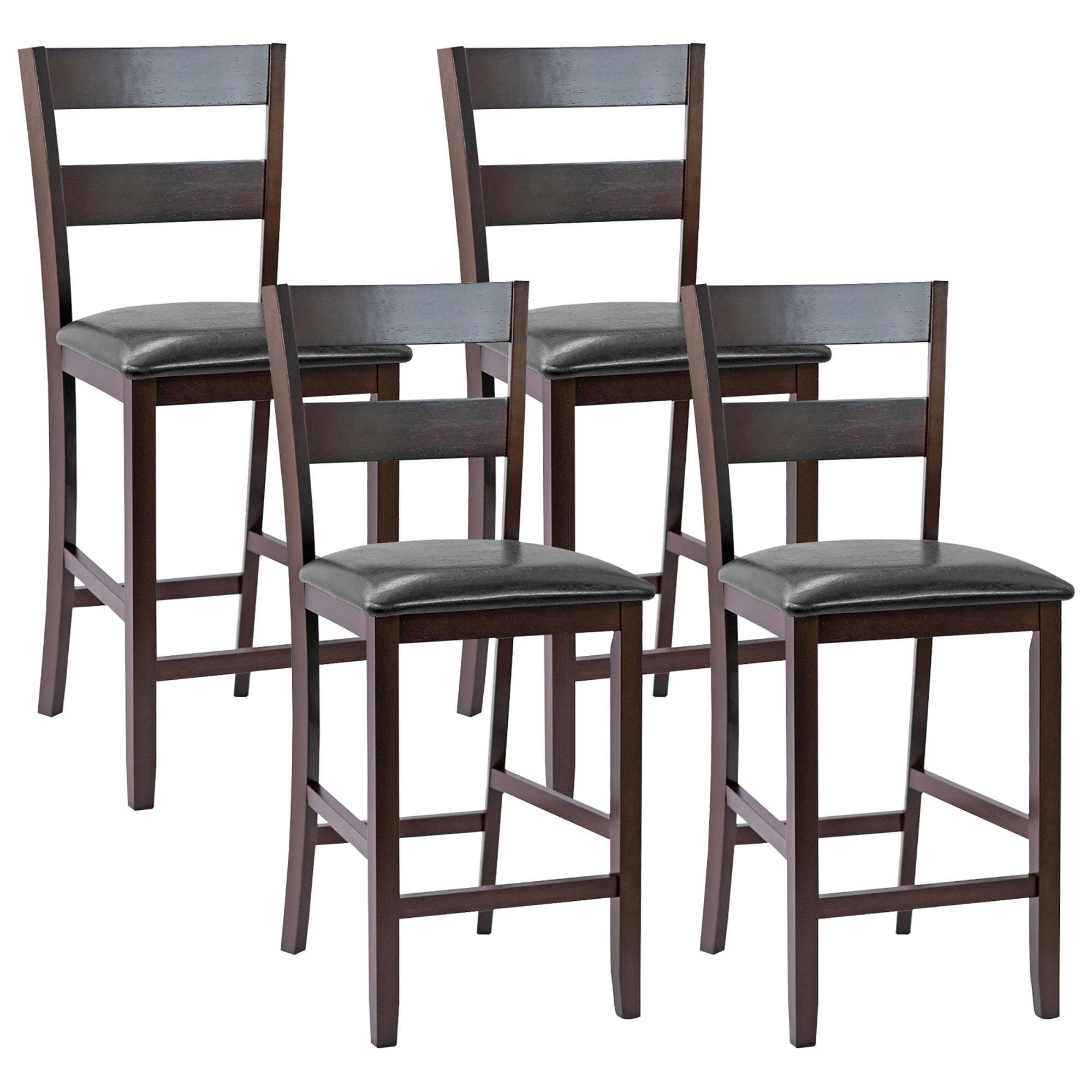 Espresso Black Leatherette 25" Counter Height Bar Stools, Set of 4