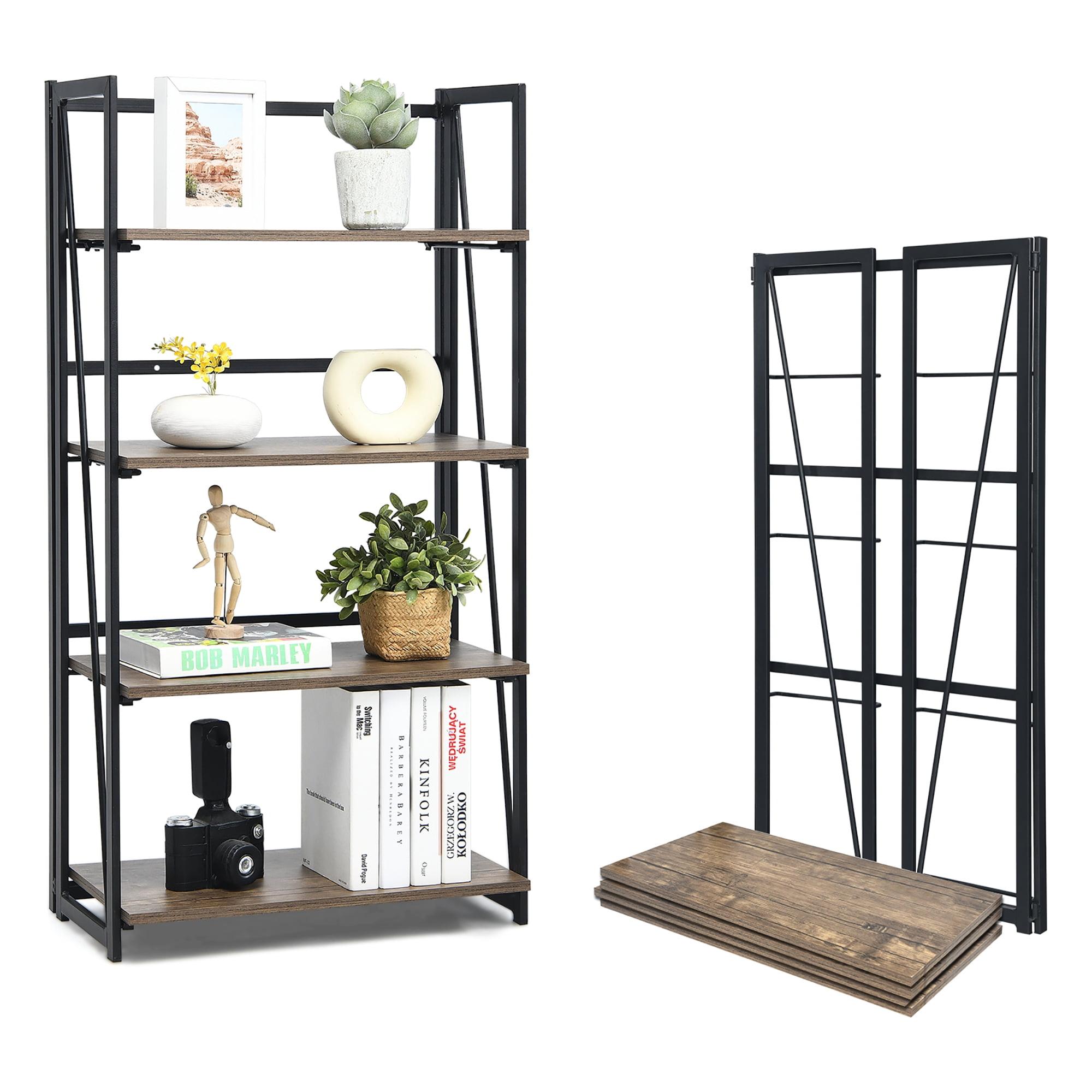 Brown Wire 4-Tier Folding Bookshelf with Industrial Design