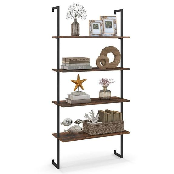 Costway 4-Tier Ladder Storage Shelves, Rustic Brown