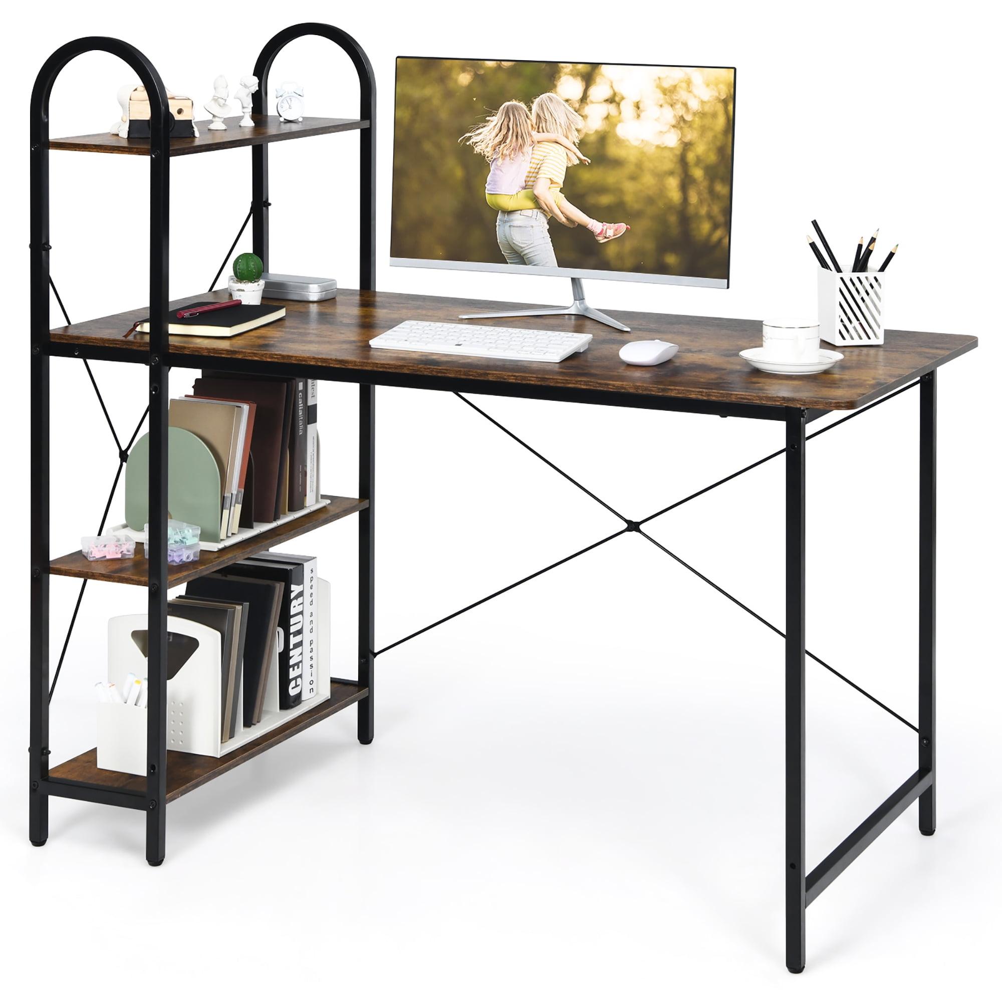 Costway 48'' Reversible Computer Desk Writing Workstation w/ Storage Shelf Rustic Brown