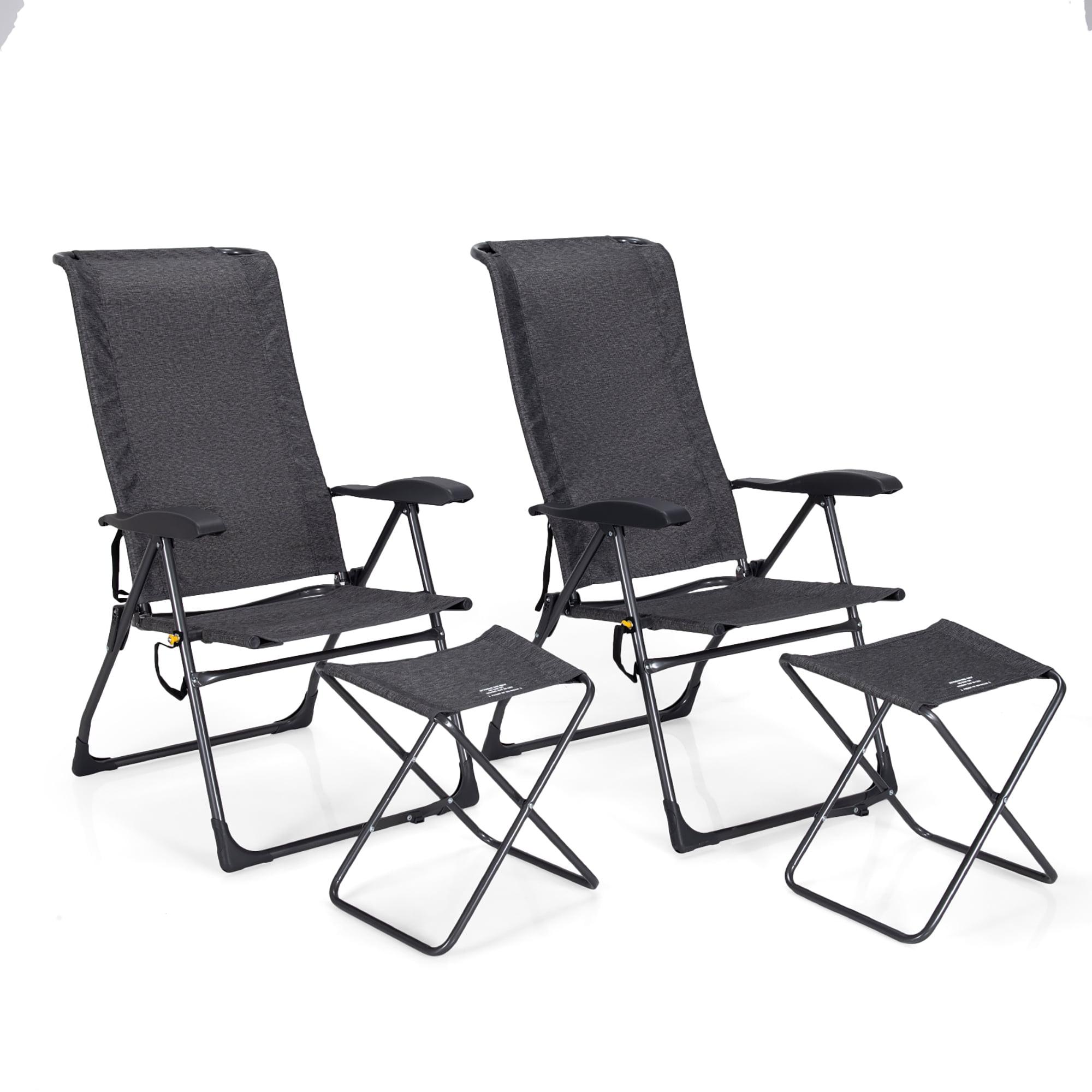 Gray Steel Folding Outdoor Patio Chair Set with Ottomans