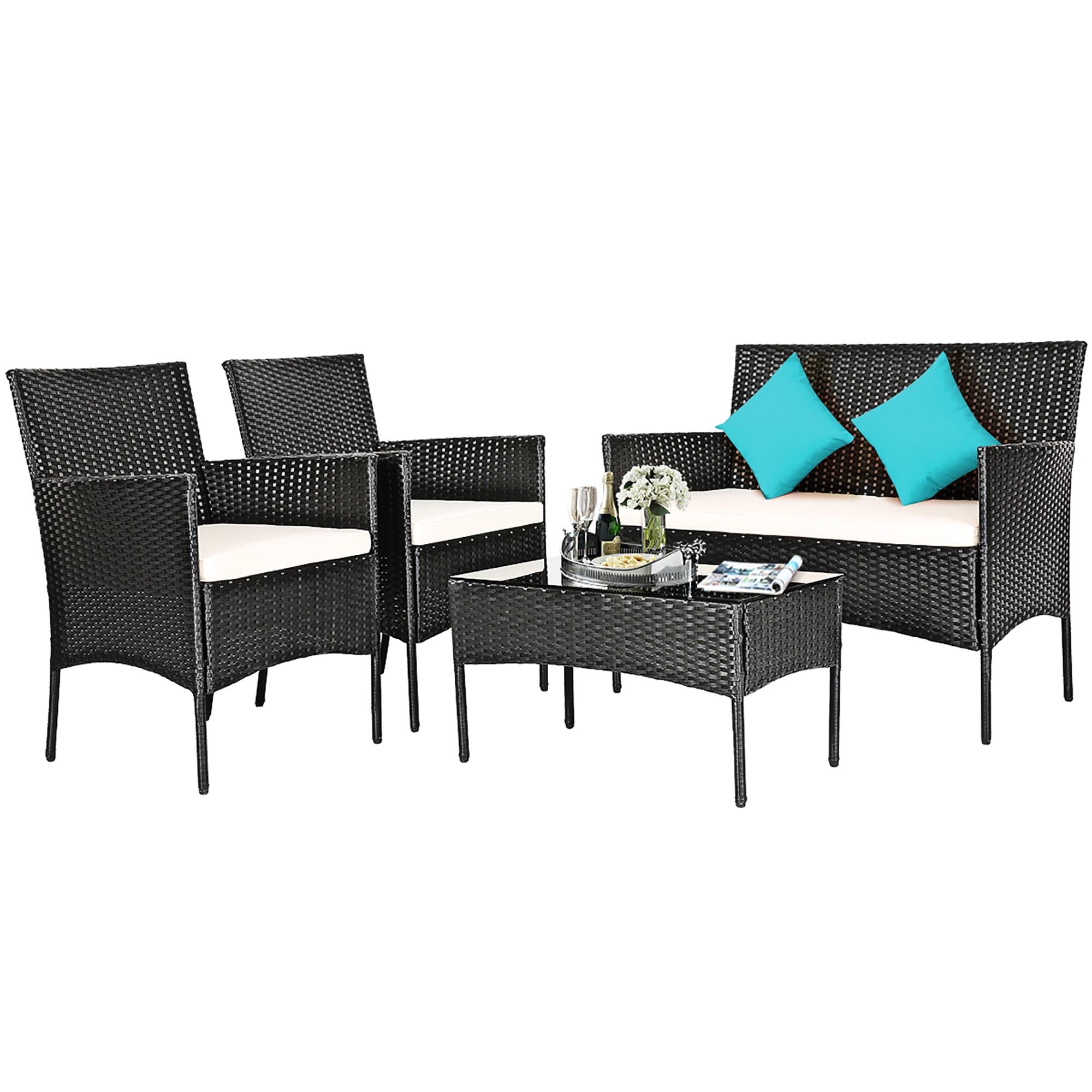 All-Weather PE Rattan and Steel 4-Piece Patio Set with Cushions