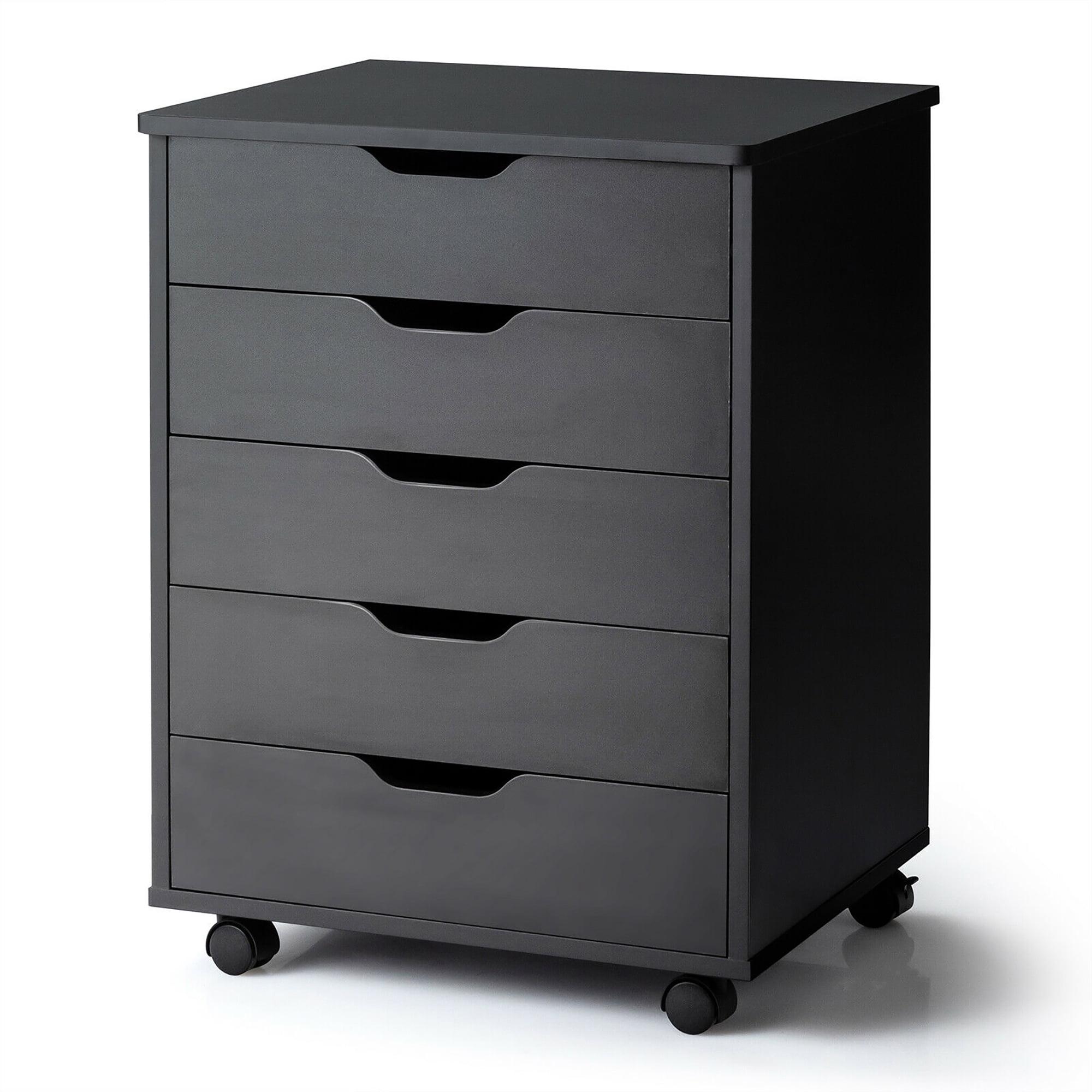 Black MDF 5-Drawer Mobile Storage Cabinet with Wheels