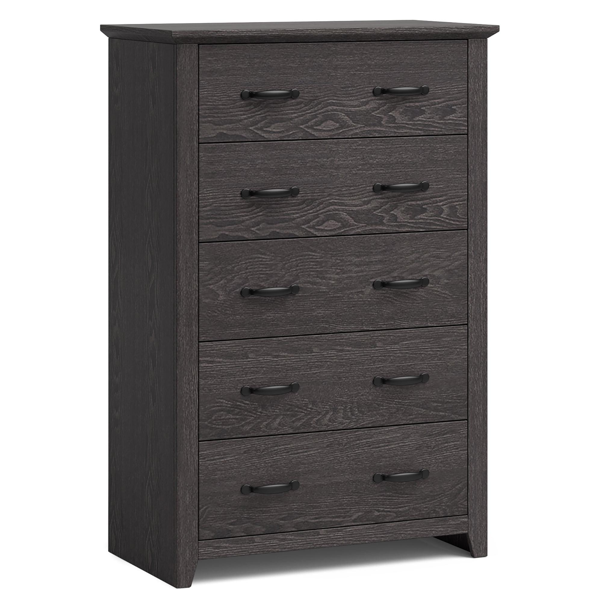 Costway 5 Drawer Chest Storage Dresser Tall Cabinet Organizer Bedroom Hallway Dark Grey/Walnut