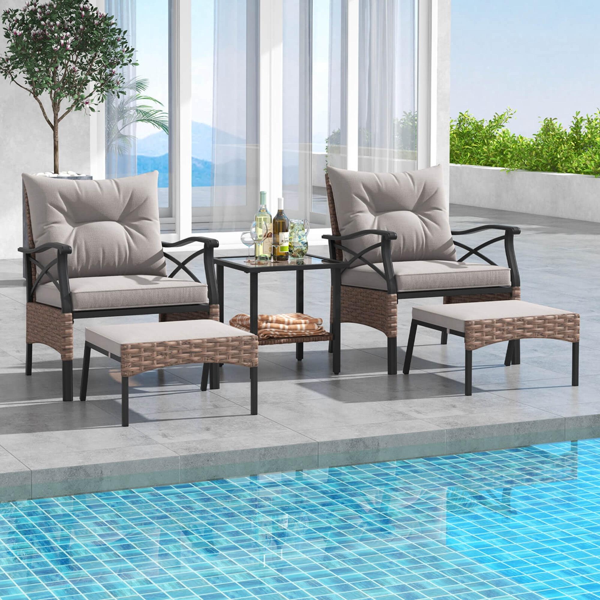 Costway 5 PCS Patio Furniture Set with 2-Tier Coffee Table & 2 Ottomans Cushions Included