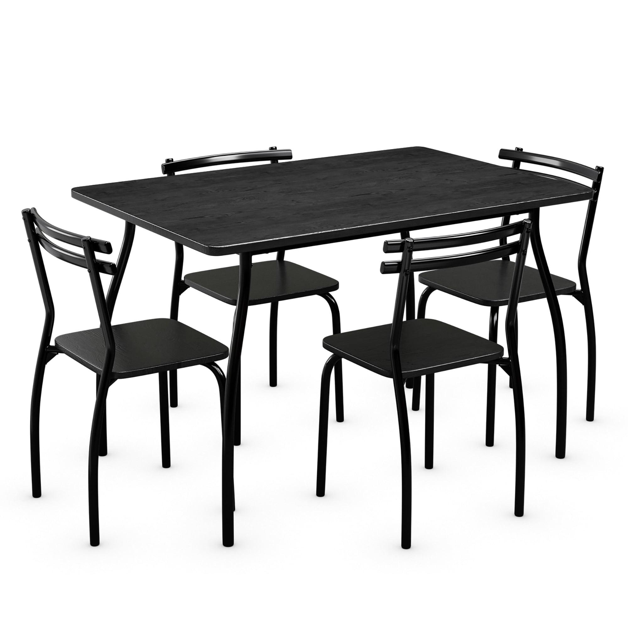 Black Steel and MDF 5-Piece Dining Set with Ergonomic Chairs