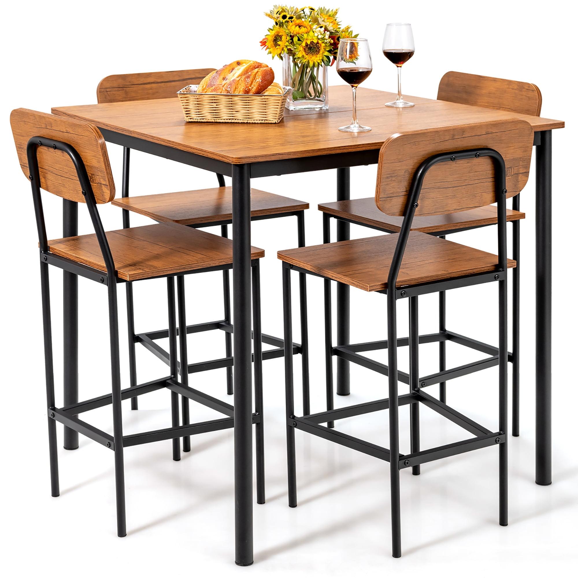 Walnut and Black Industrial Pub Table Set with 4 Chairs