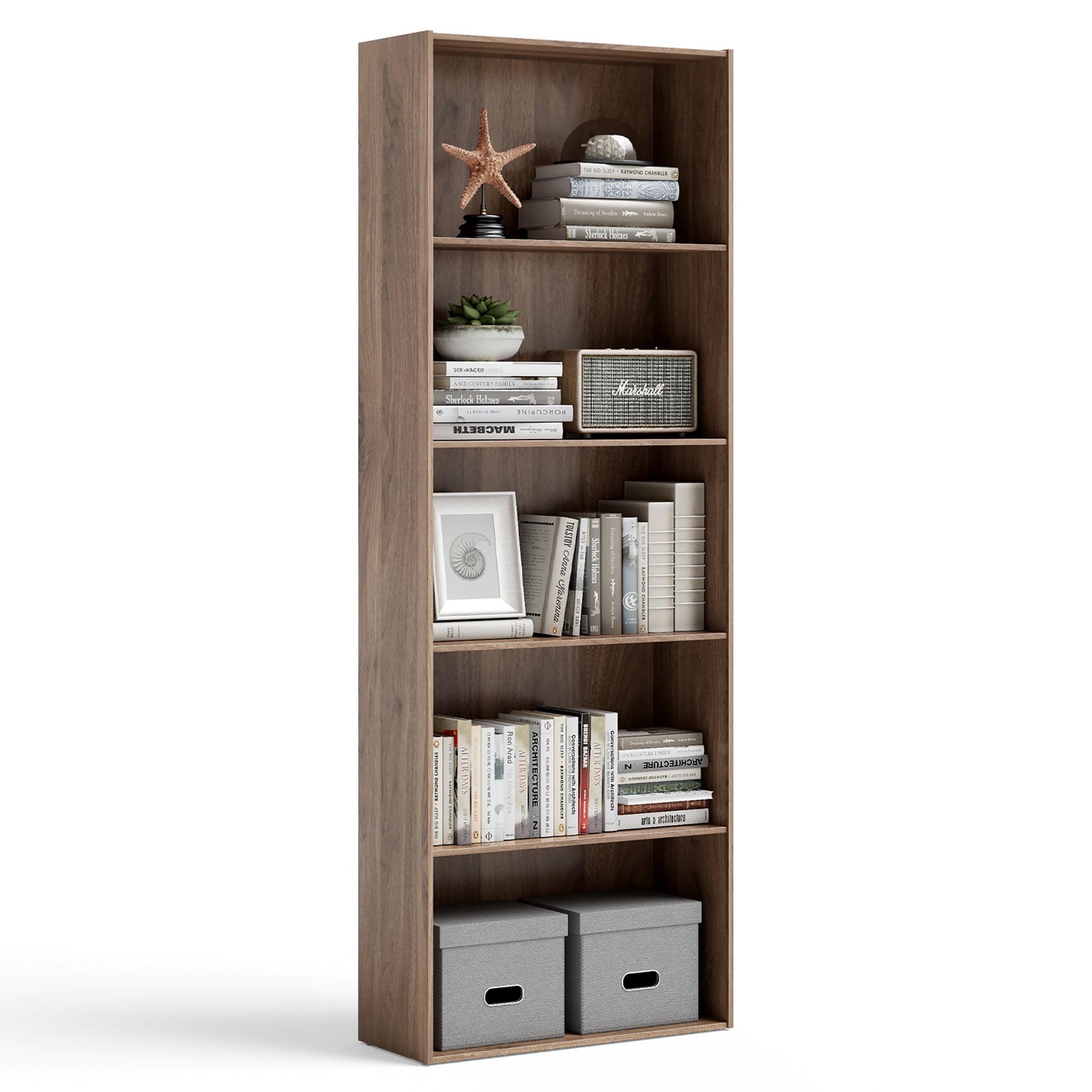Walnut Modern 5-Layer Open Storage Bookcase 74"x17"