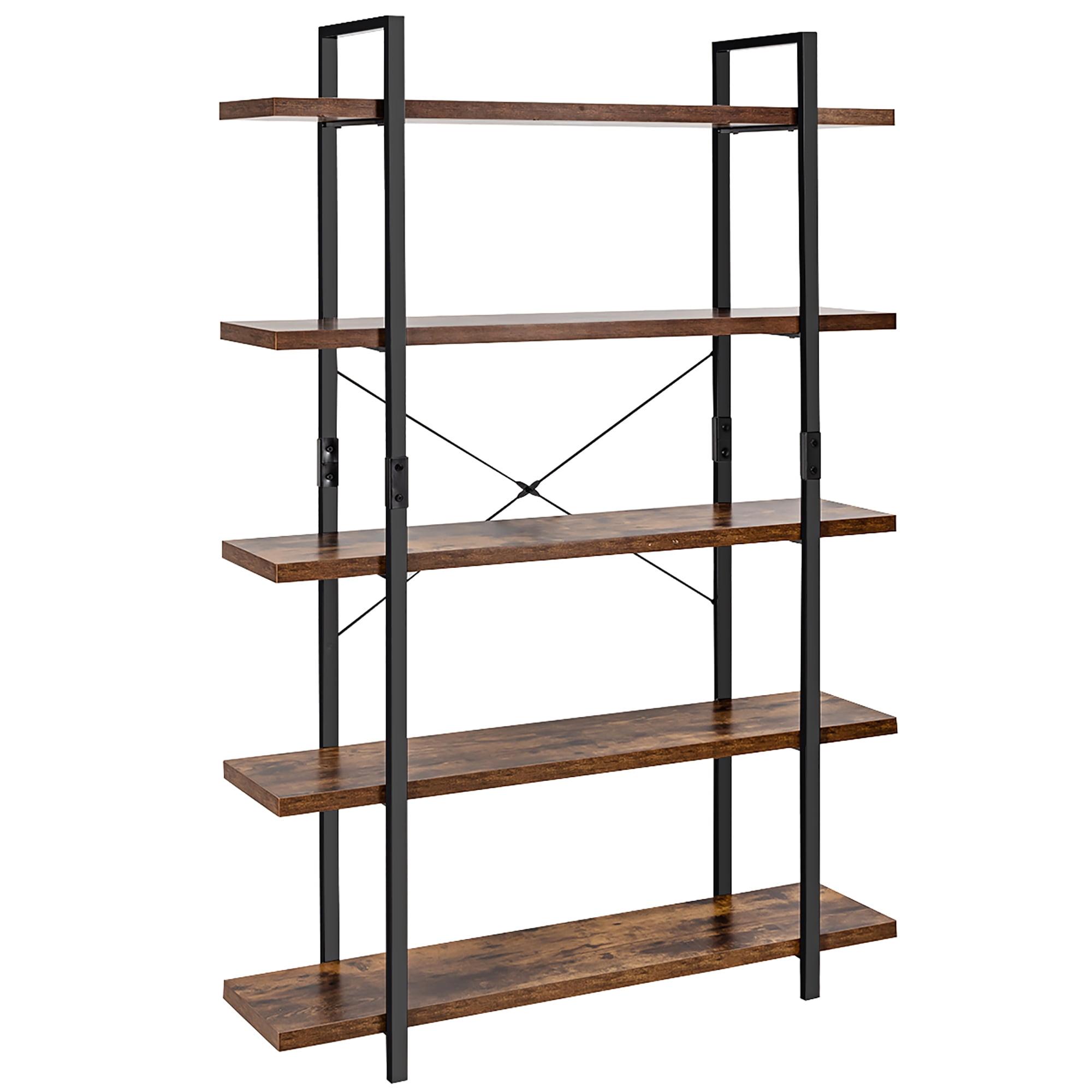 Rustic Brown 47" Wood 5-Tier Open Back Industrial Bookshelf