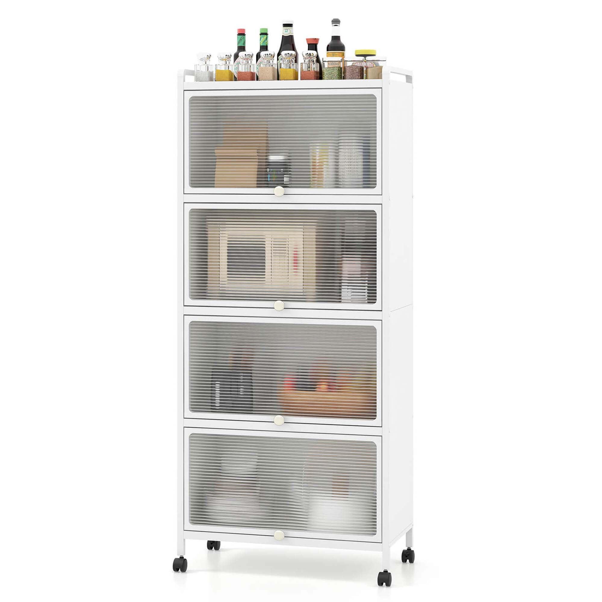 White 5-Tier Metal Kitchen Baker's Rack with Flip-Up Doors