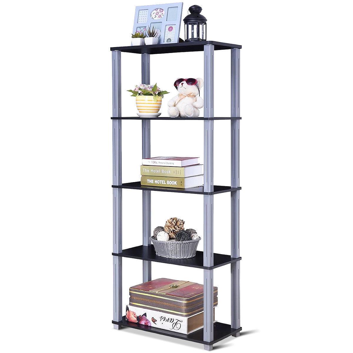 Compact 5-Tier Black PVC Veneered MDF Storage Shelf