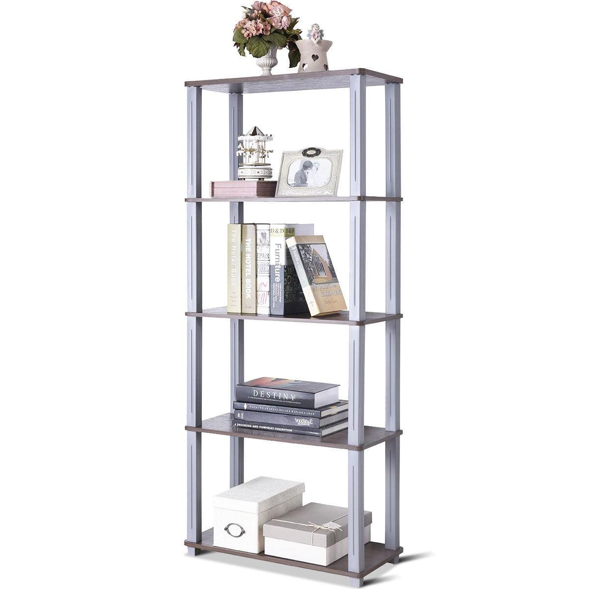 Walnut and Gray 5-Tier Multi-Functional Storage Shelf