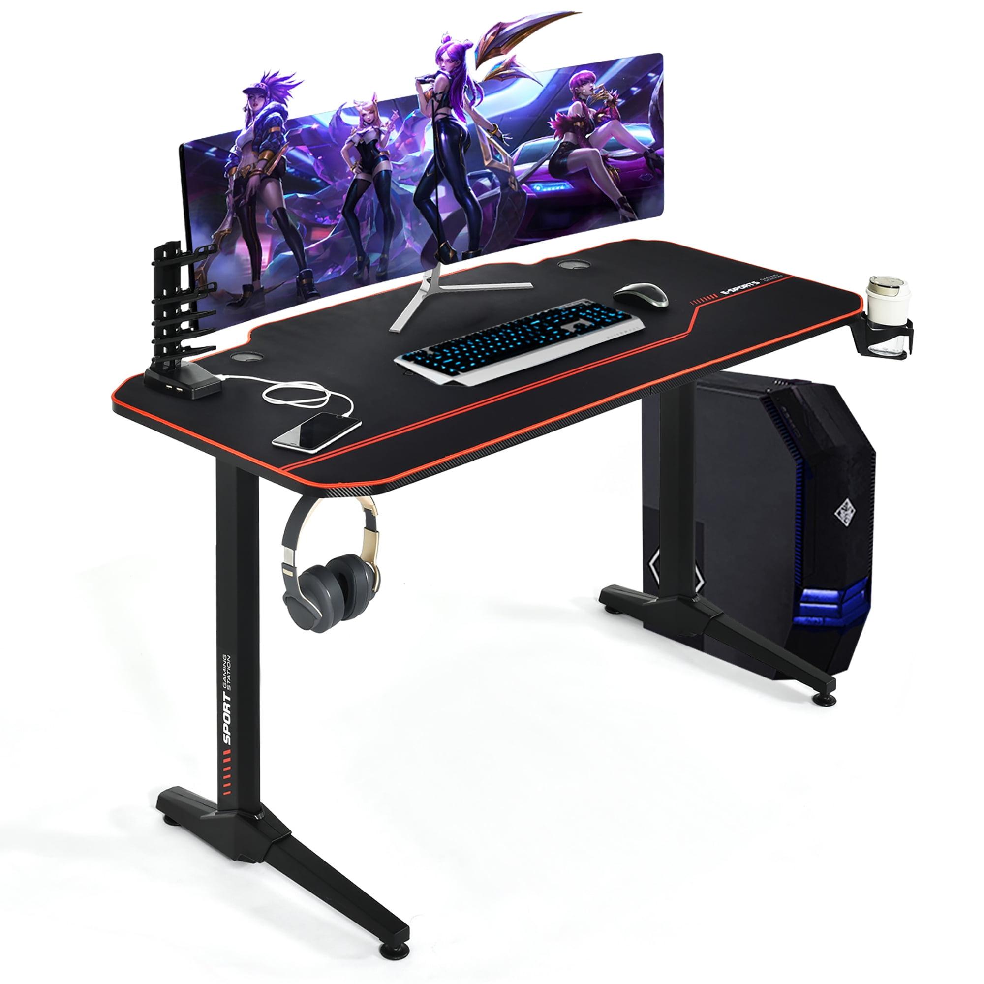 47'' Black Ergonomic Gaming Desk with Full-Desk Mouse Pad and USB Ports