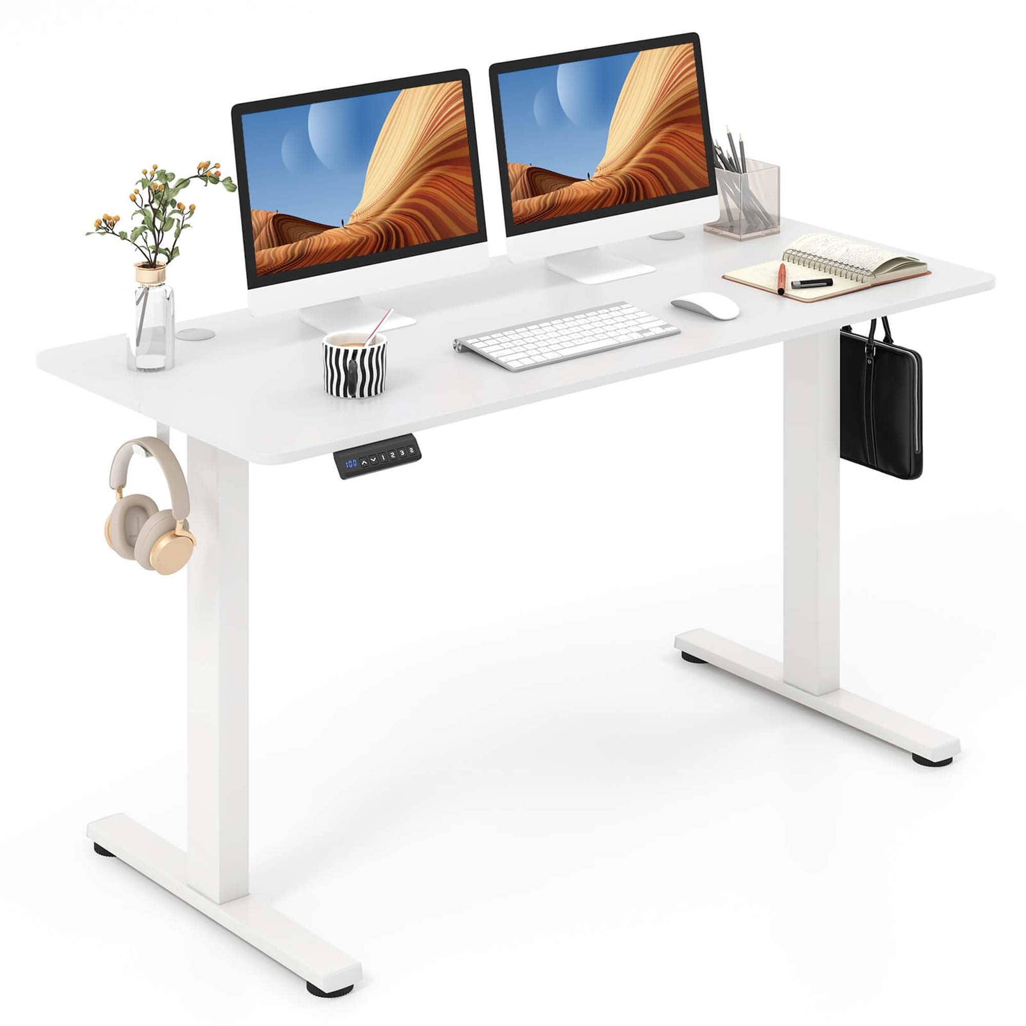 Canddidliike 55 x 24 Inches Sit Stand Home Office Desk with 3 Memory Height Settings-White, Gaming Desk, Gaming Computer Desks for Study,Working,Writing