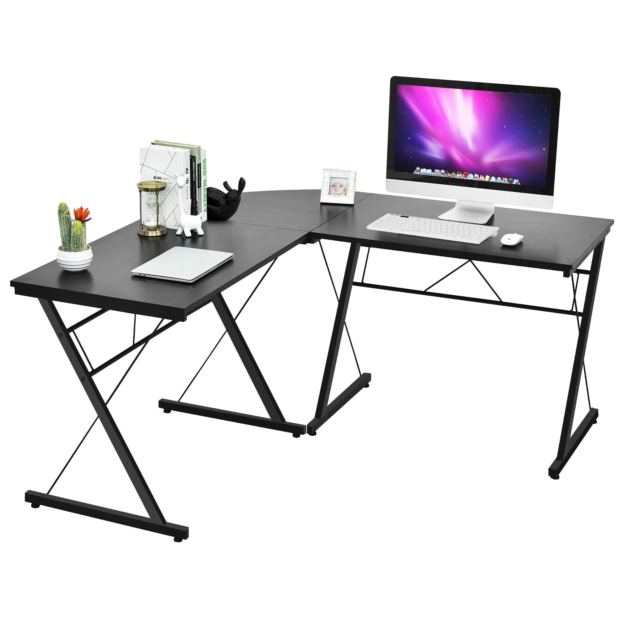 59'' Black L-Shaped Wood and Metal Computer Desk