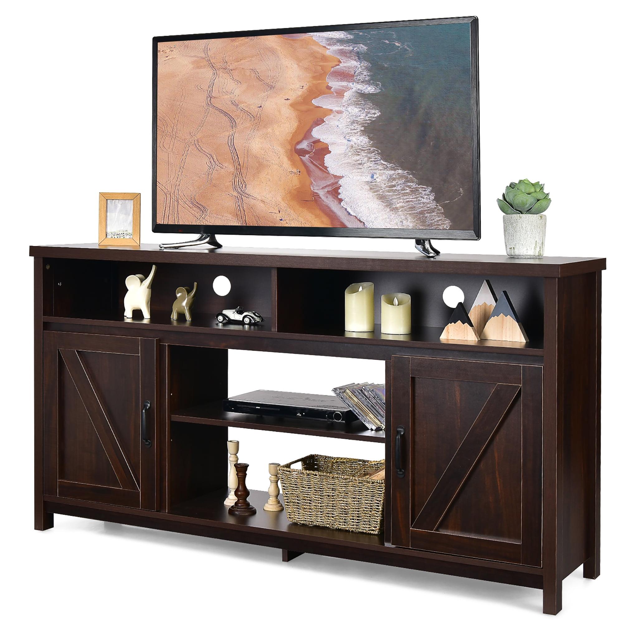 Coffee Brown 59'' Wood TV Stand with Fireplace Cabinet