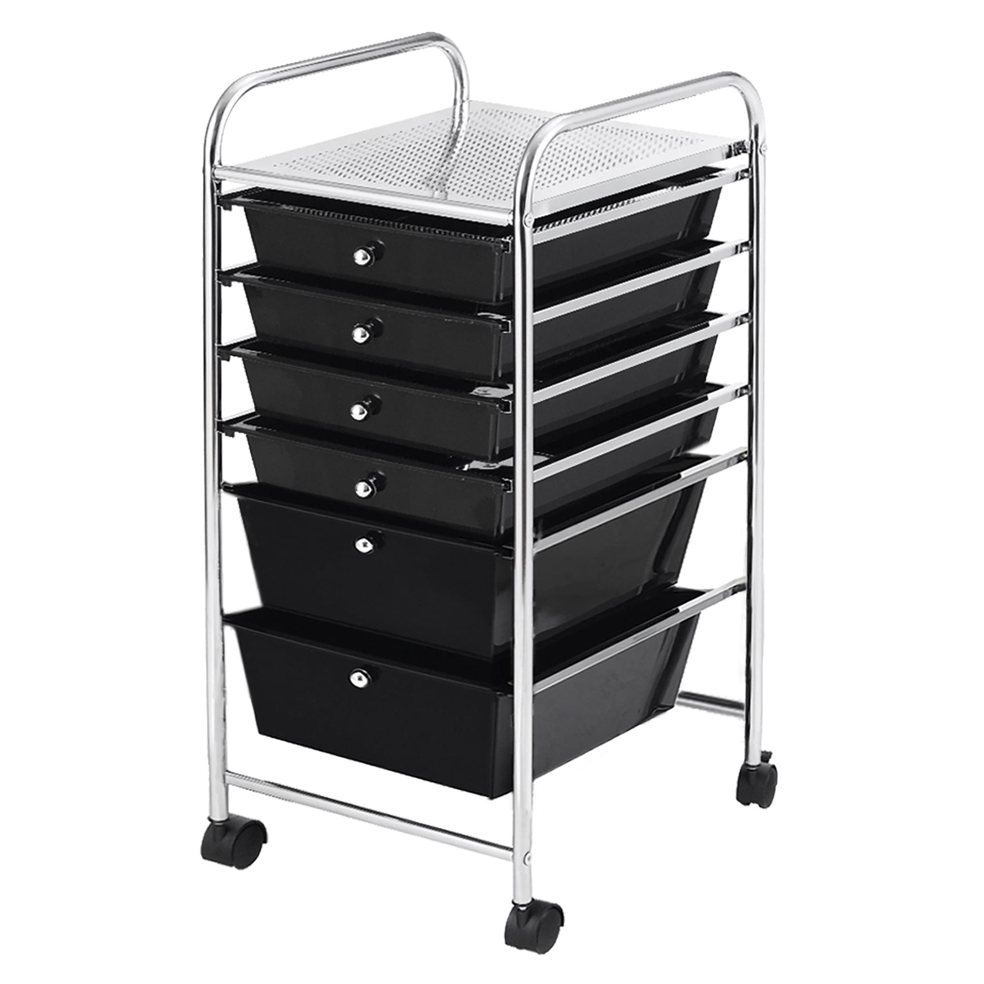 Mixed Black 6-Drawer Rolling Storage Cart with Steel Frame