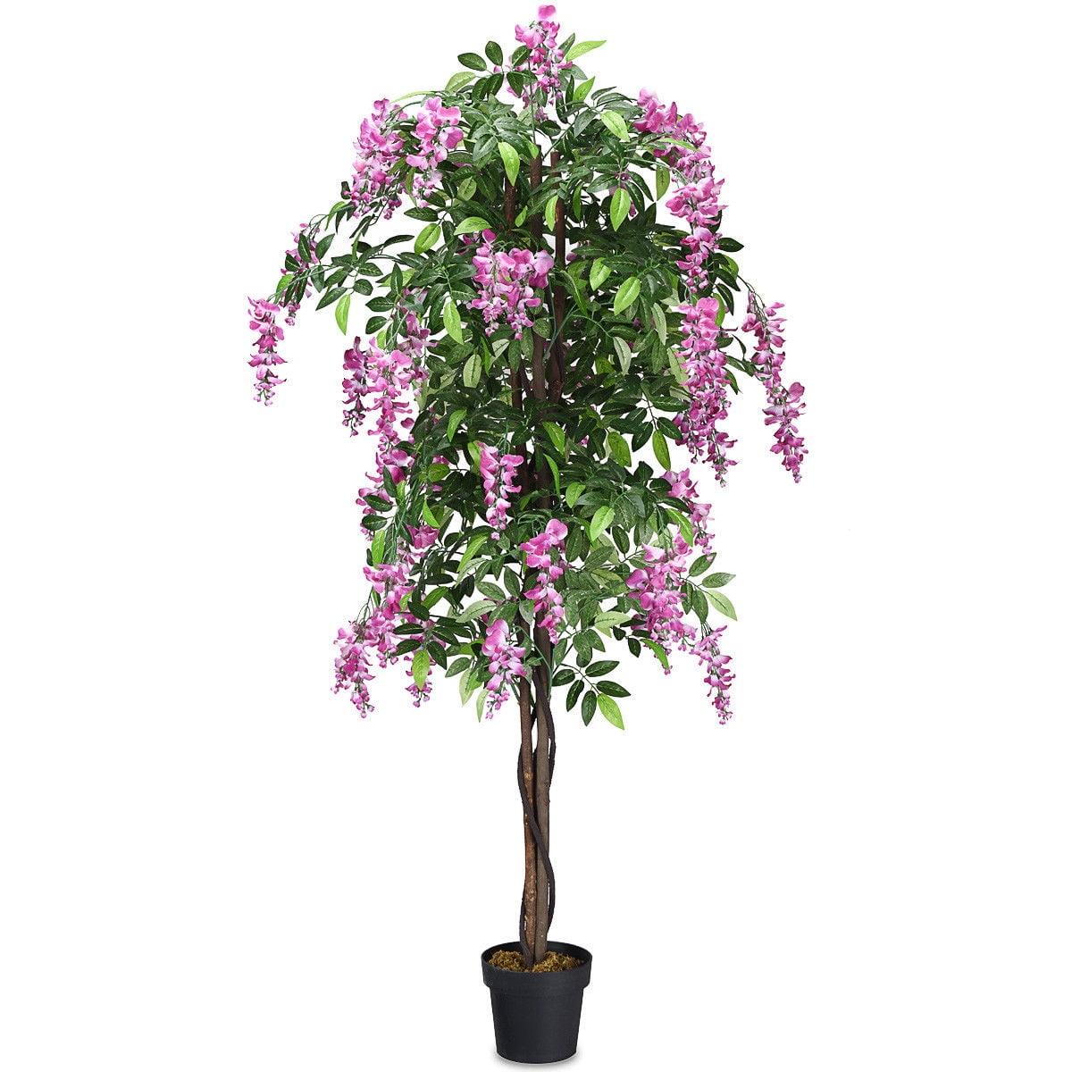 Primrue 6FT Artificial Wisteria Trees, Fake Wisteria Trees in Nursery Planters, Green Simulated Floor Plants, Indoor and Outdoor Decorations