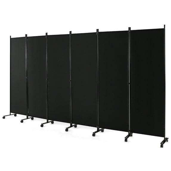 Costway 6-Panel Folding Room Divider 6FT Rolling Privacy Screen with Lockable Wheels Black