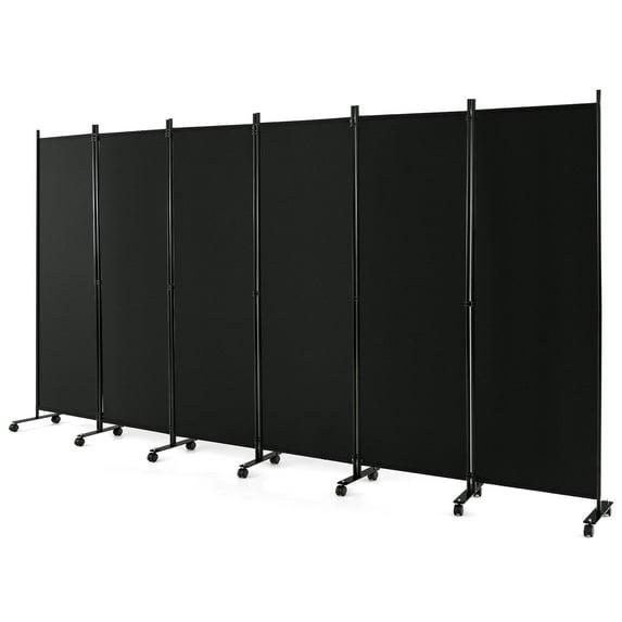 Costway 6-Panel Folding Room Divider 6FT Rolling Privacy Screen with Lockable Wheels Black