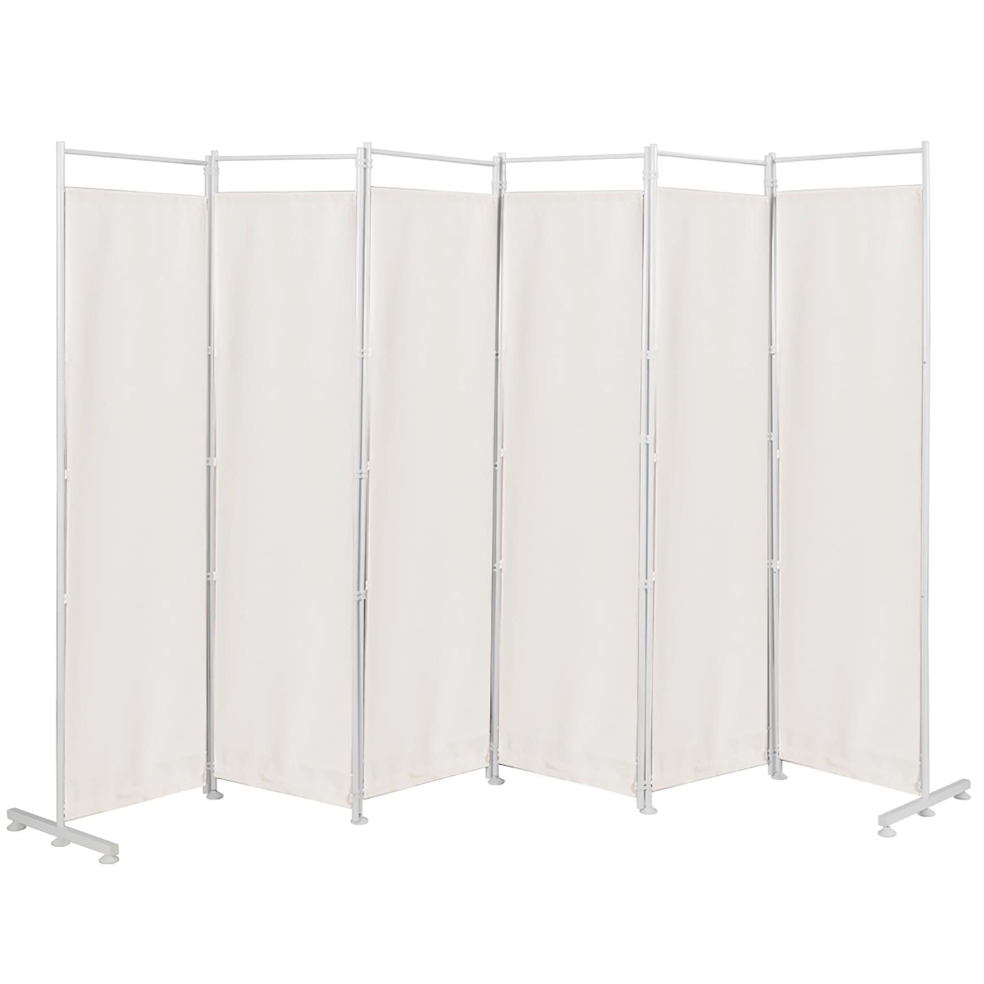 White 6-Panel Folding Privacy Screen with Metal Frame