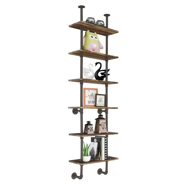 Costway 6-Shelf Rustic Pipe Shelving Unit, Vintage Industrial Pipe Wall Shelf Brown