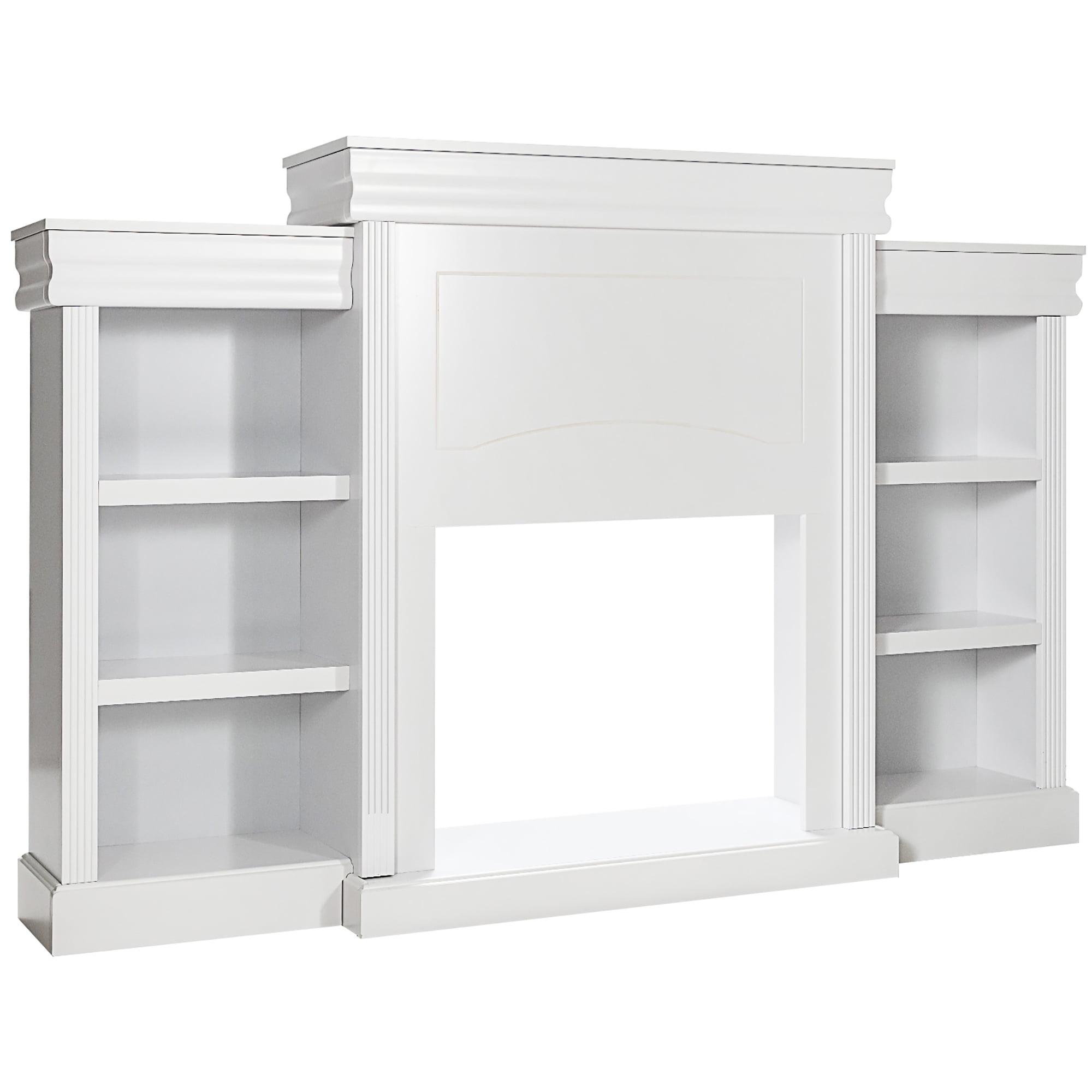 White 70'' MDF Fireplace TV Stand with Bookcase