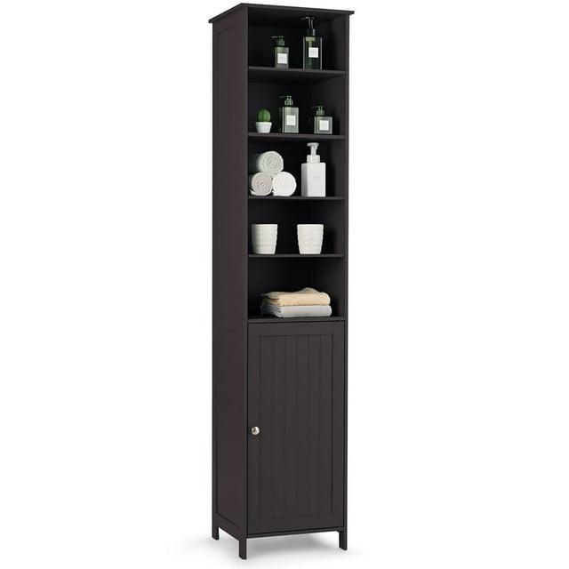 Costway 72''  Bathroom Tall Floor Storage Cabinet Freestand Shelving Display Brown