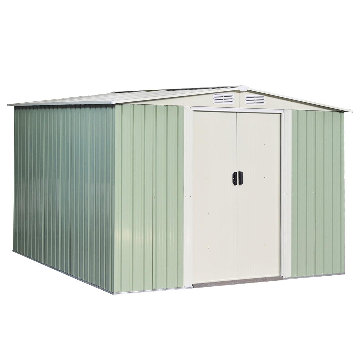 Costway 8.5x8.5FT Outdoor Garden Storage Shed Tool House Sliding Door Galvanized Steel Green