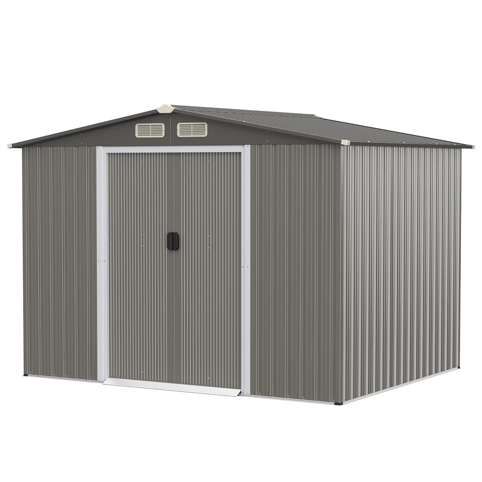 Costway 8'x6' Outdoor Storage Shed Galvanized Steel Tool House Organizer for Garden Yard
