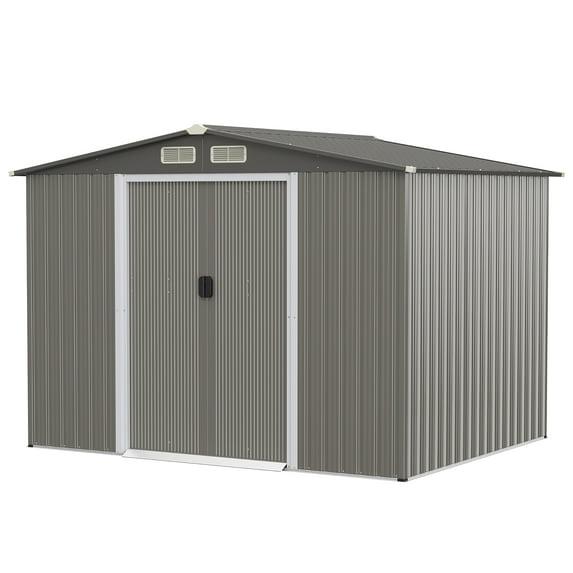 Costway 8'x6' Outdoor Storage Shed Galvanized Steel Tool House Organizer for Garden Yard