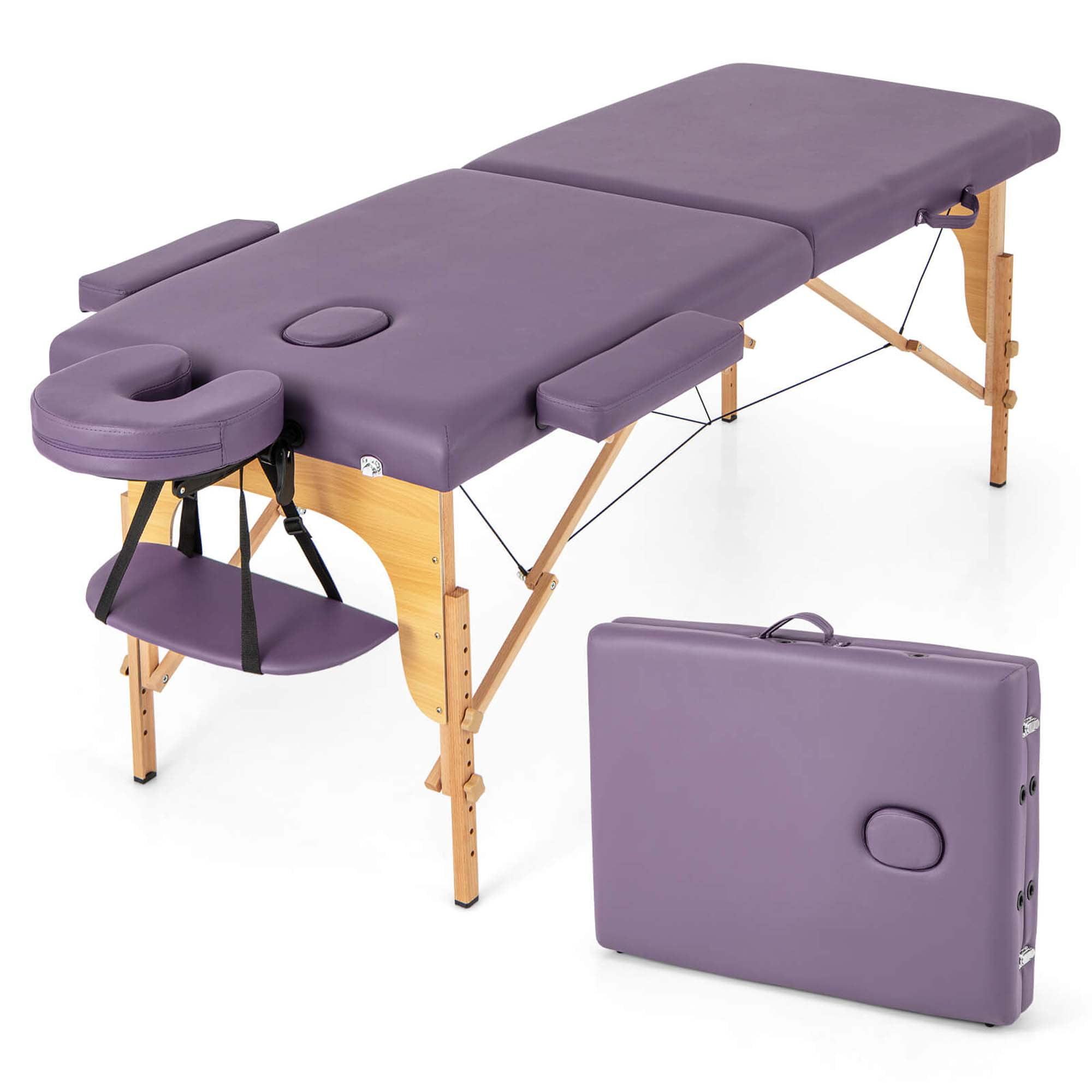 Costway 84" Portable & Foldable Massage Salon Spa Facial Care Tattoo Bed with Carrying Bag Purple