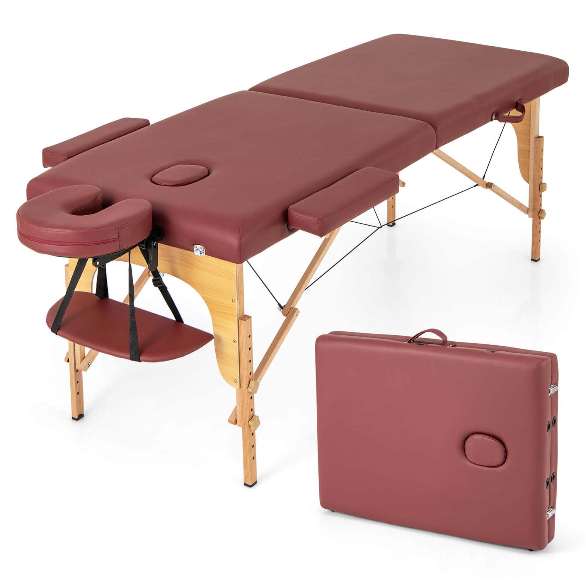 Costway 84" Portable & Foldable Massage Salon Spa Facial Care Tattoo Bed with Carrying Bag Red