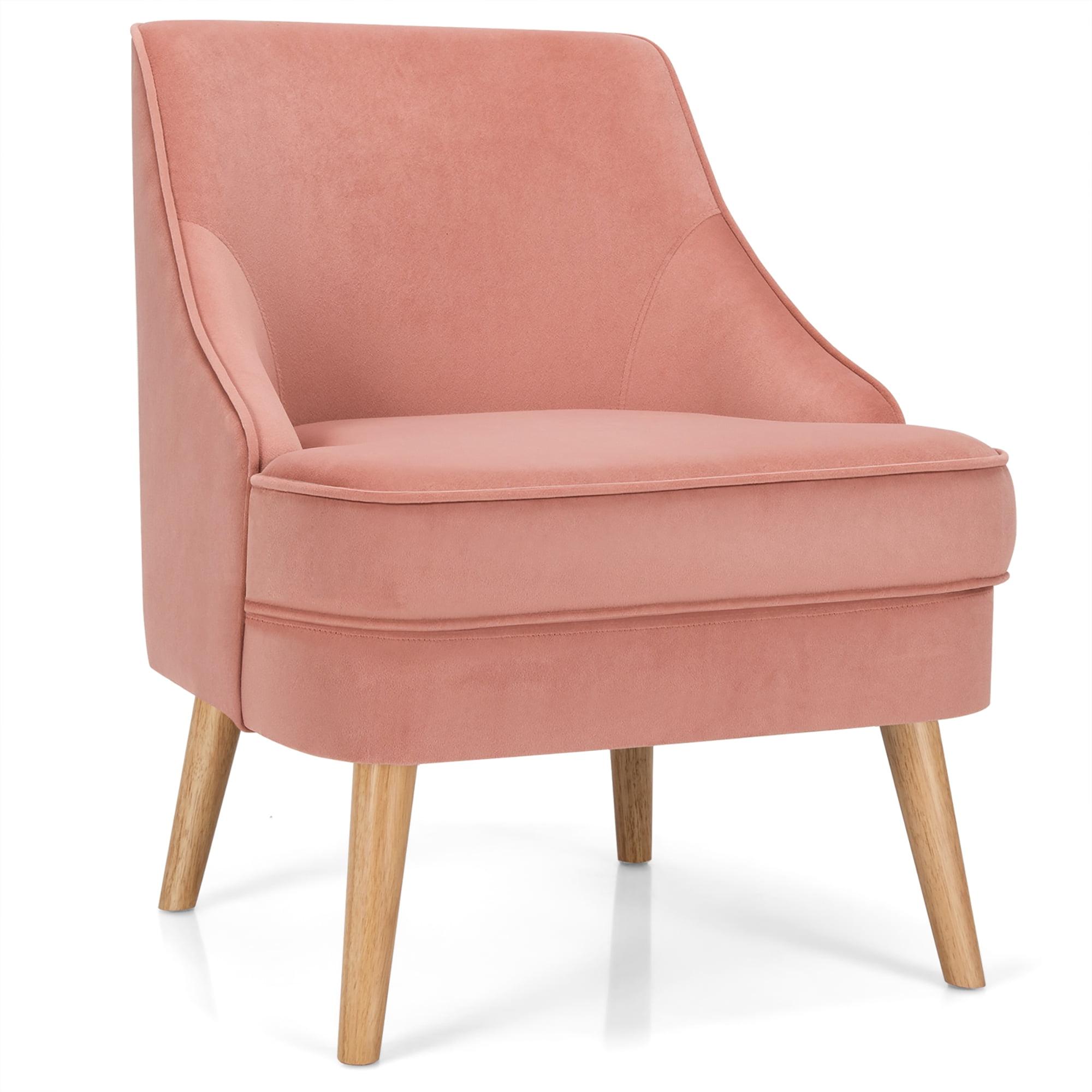 Elegant Pink Velvet Square Arm Accent Chair with Wood Legs