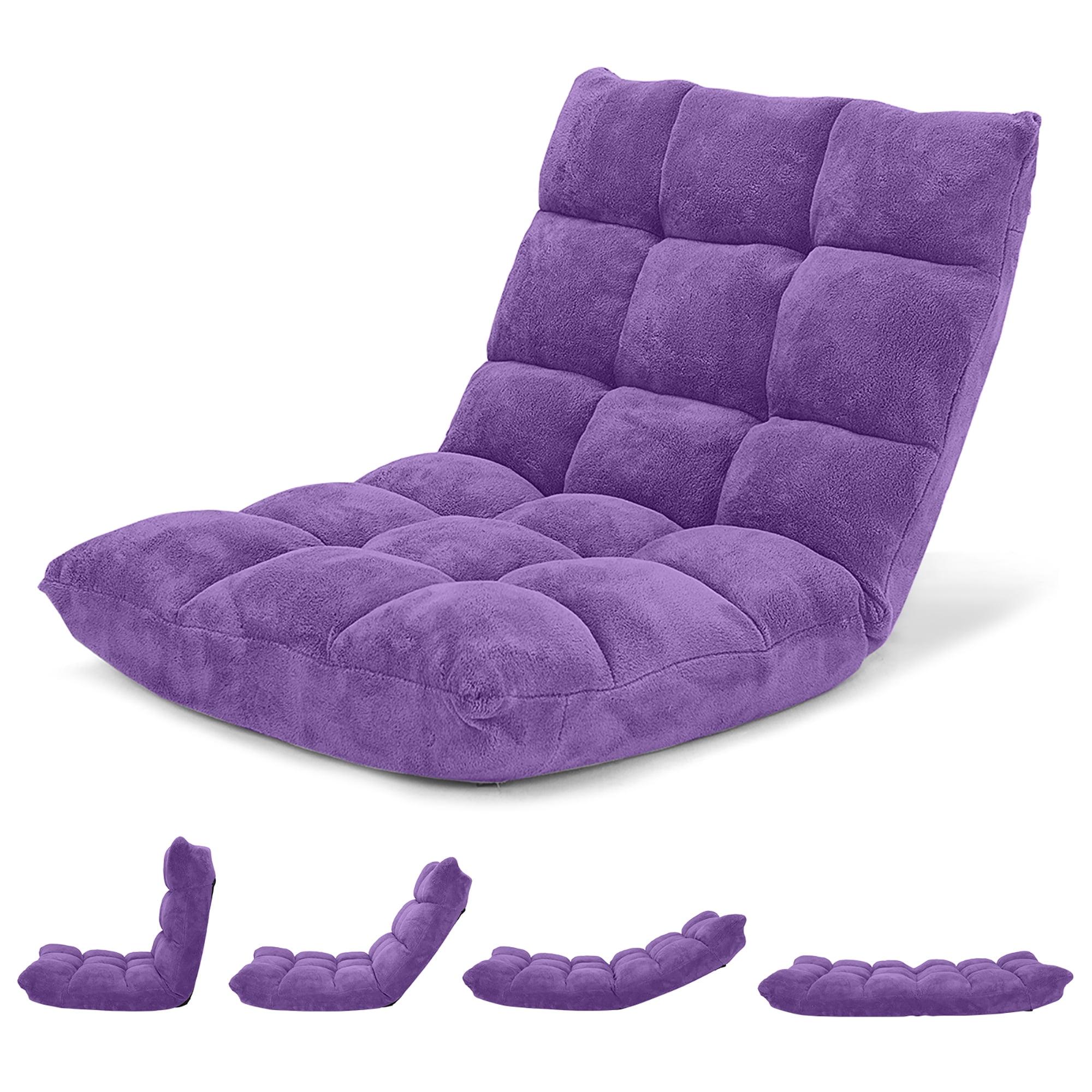 Finihen Adjustable 14-position Cushioned Floor Chair, Folding Lazy Sofa Chair for Living Room, Bedroom, for Gaming, Reading, Purple