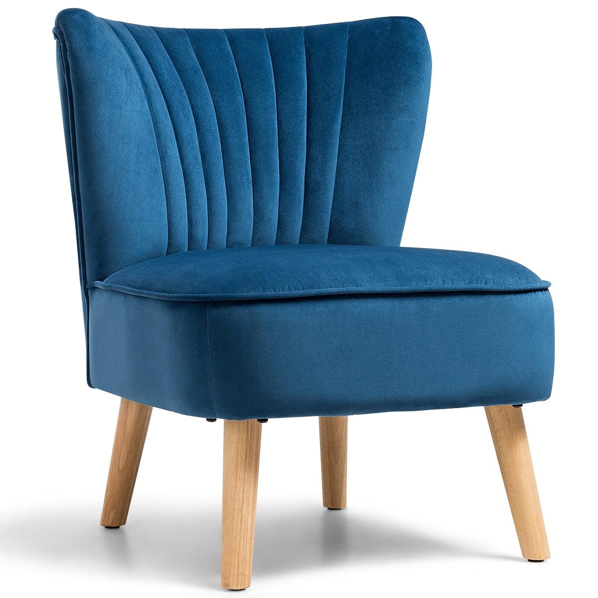 Yardi Yard Modern Armless Velvet Accent Chair with Wood Legs-Blue, Vanity Chair for Bedroom Desk