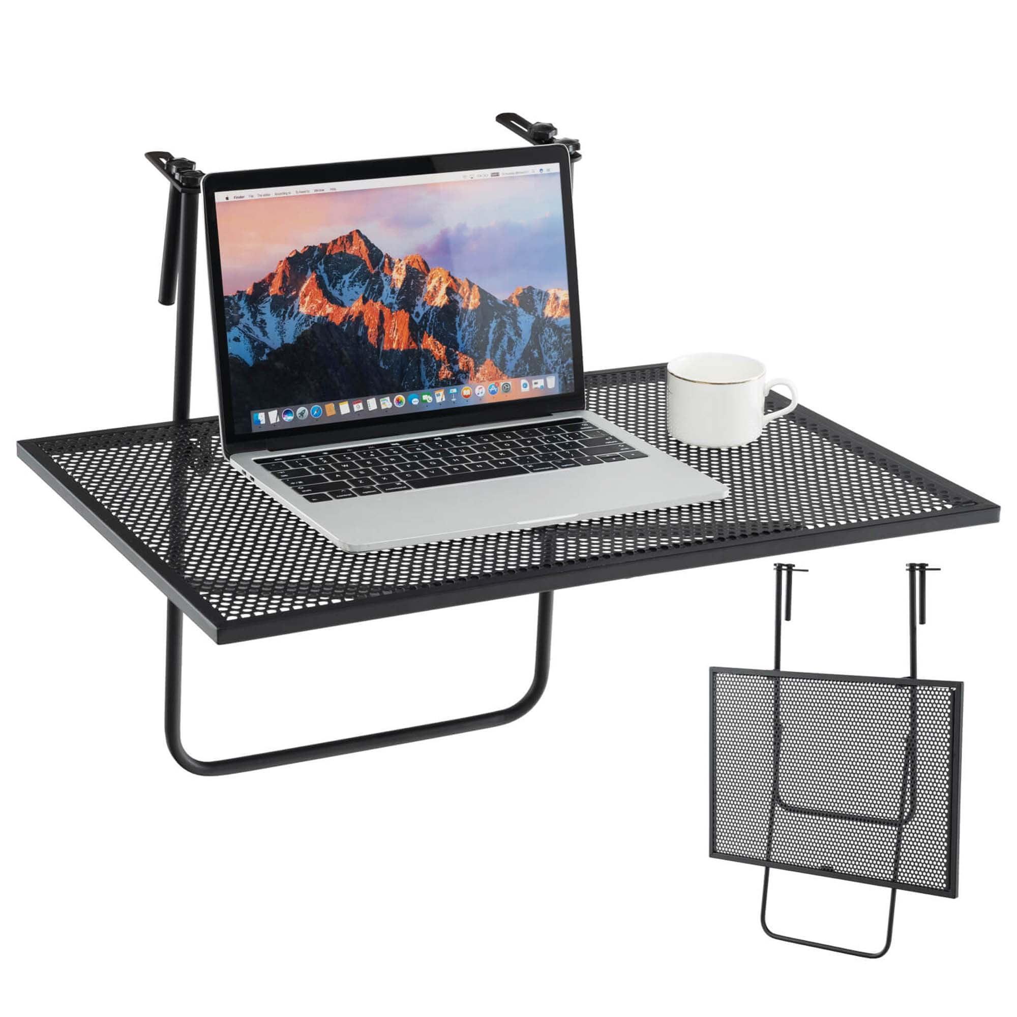 Balcony Railing Table with Adjustable Hooks Hanging Folding Deck Table Plant Stand