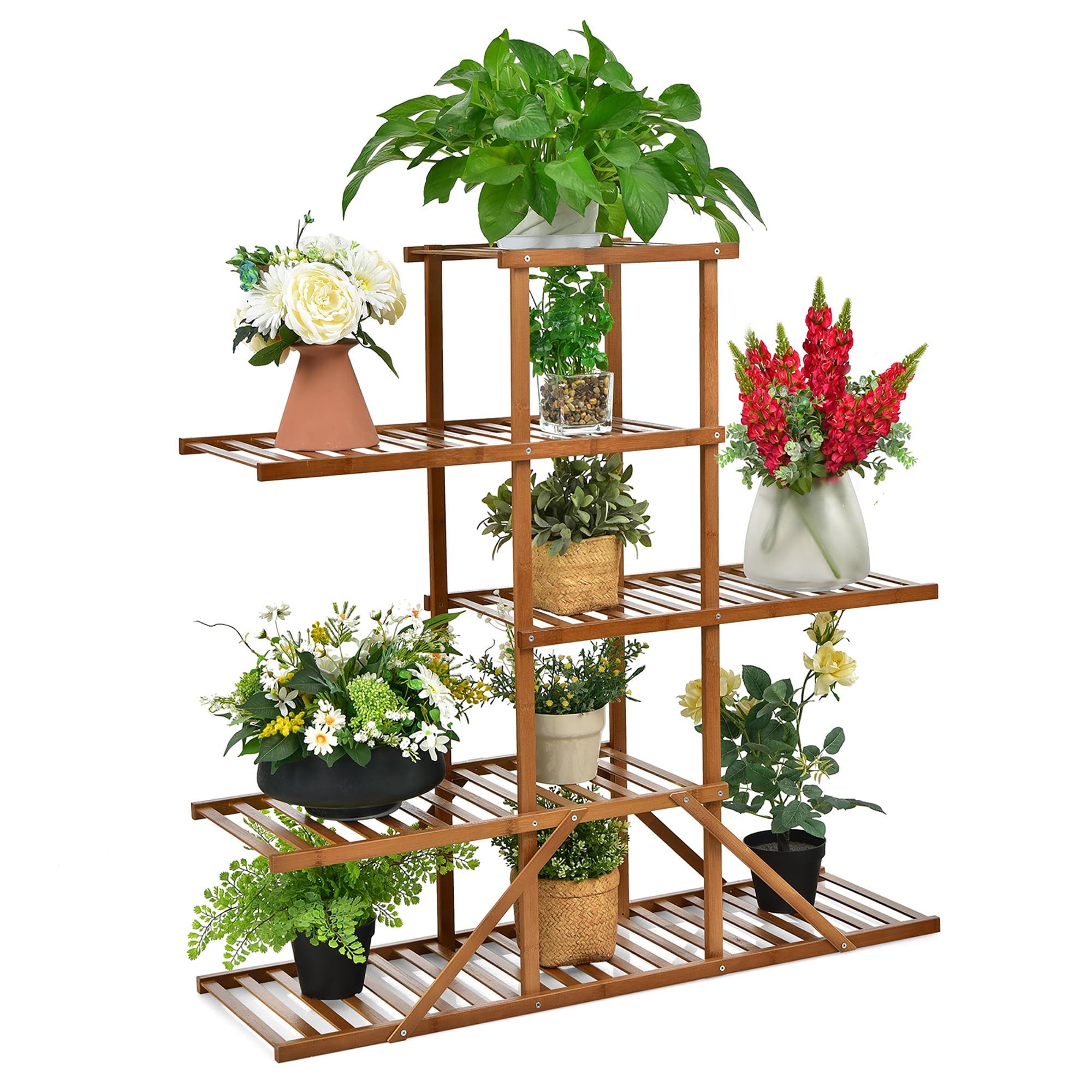 Costway Brown Bamboo 5-Tier Indoor/Outdoor Plant Stand