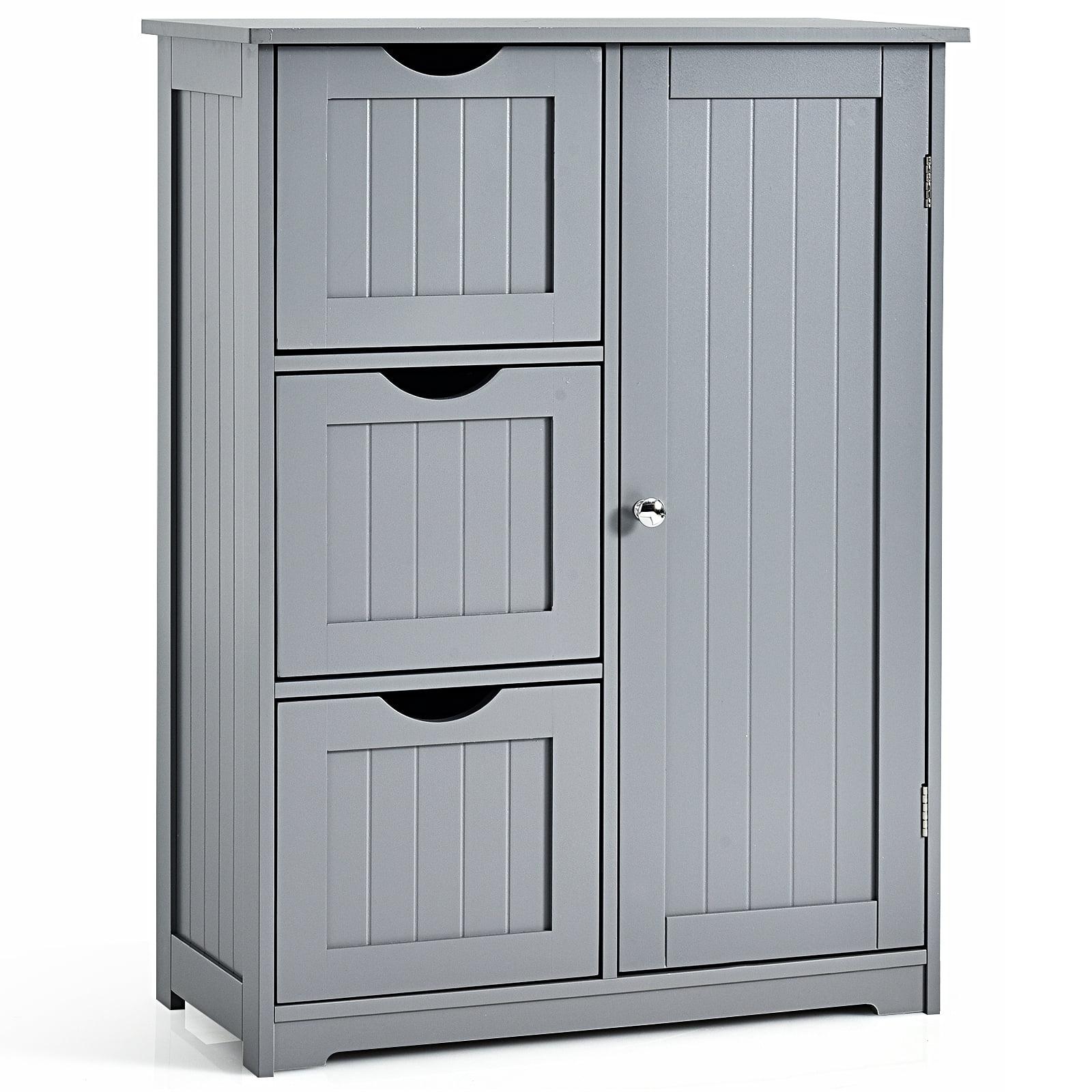 Versatile Gray 24" Bathroom Floor Cabinet with Adjustable Shelves and Drawers