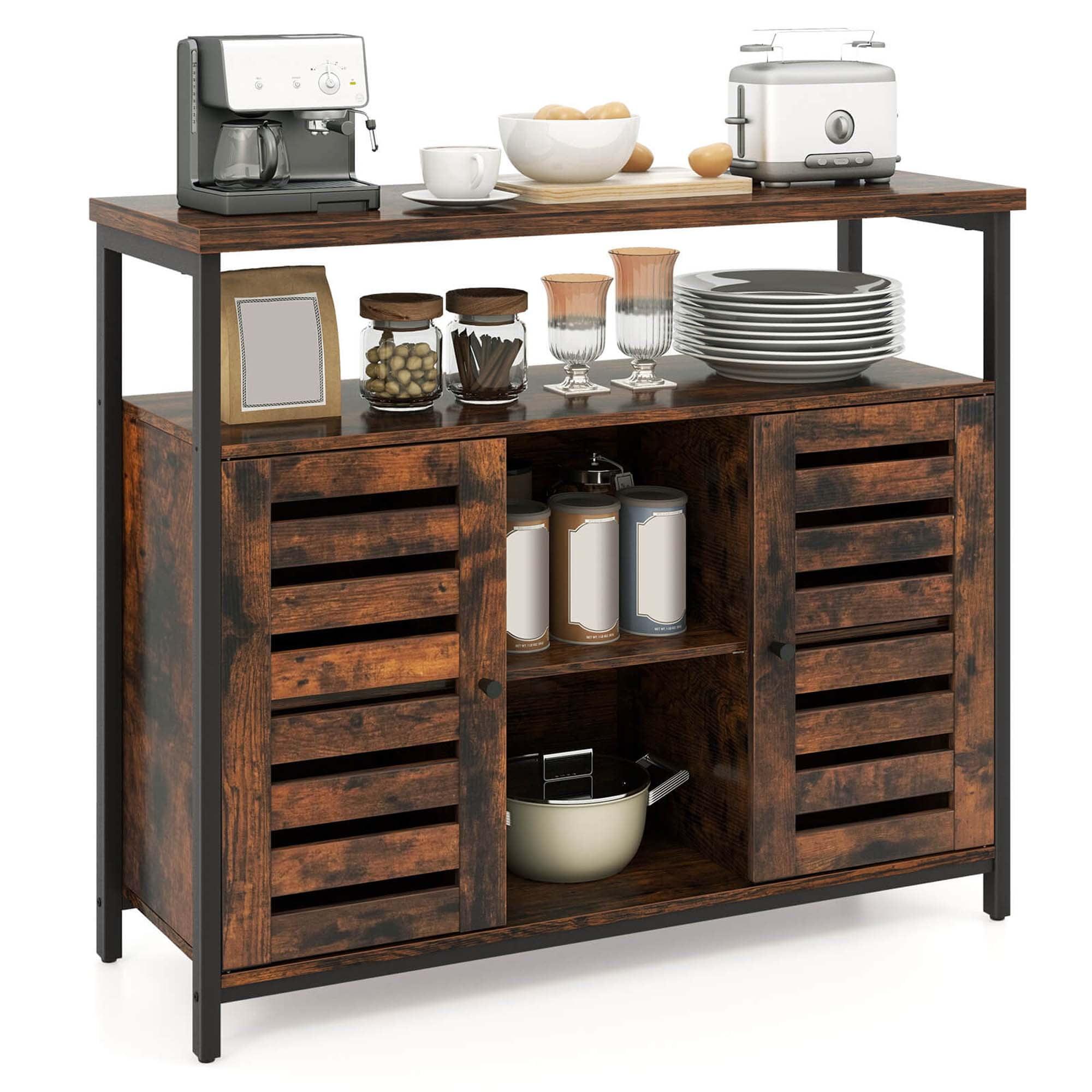 Costway Buffet Cabinet Industrial Sideboard Storage Cabinet with Push-to-Open Slatted Door