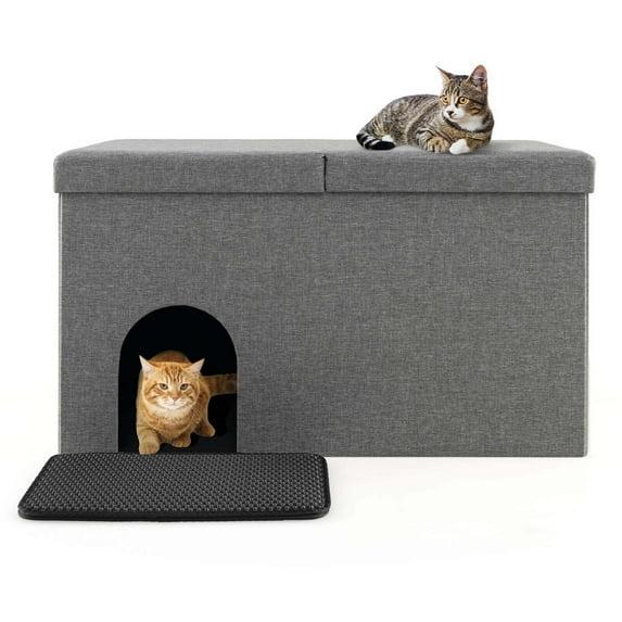 Cat Litter Box Enclosure Hidden Furniture with Urine Proof Litter Mat-Gray, Cat Litter Box Enclosure , Hidden Cat Washroom Furniture, Pet Crate for Living Room, Bedroom, Balcony