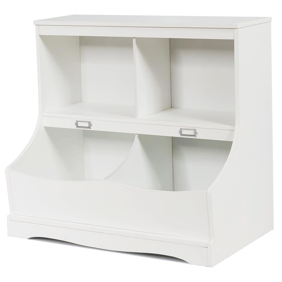 Costway Children's Multi-Functional Bookcase Toy Storage Bin Kids Floor Cabinet White