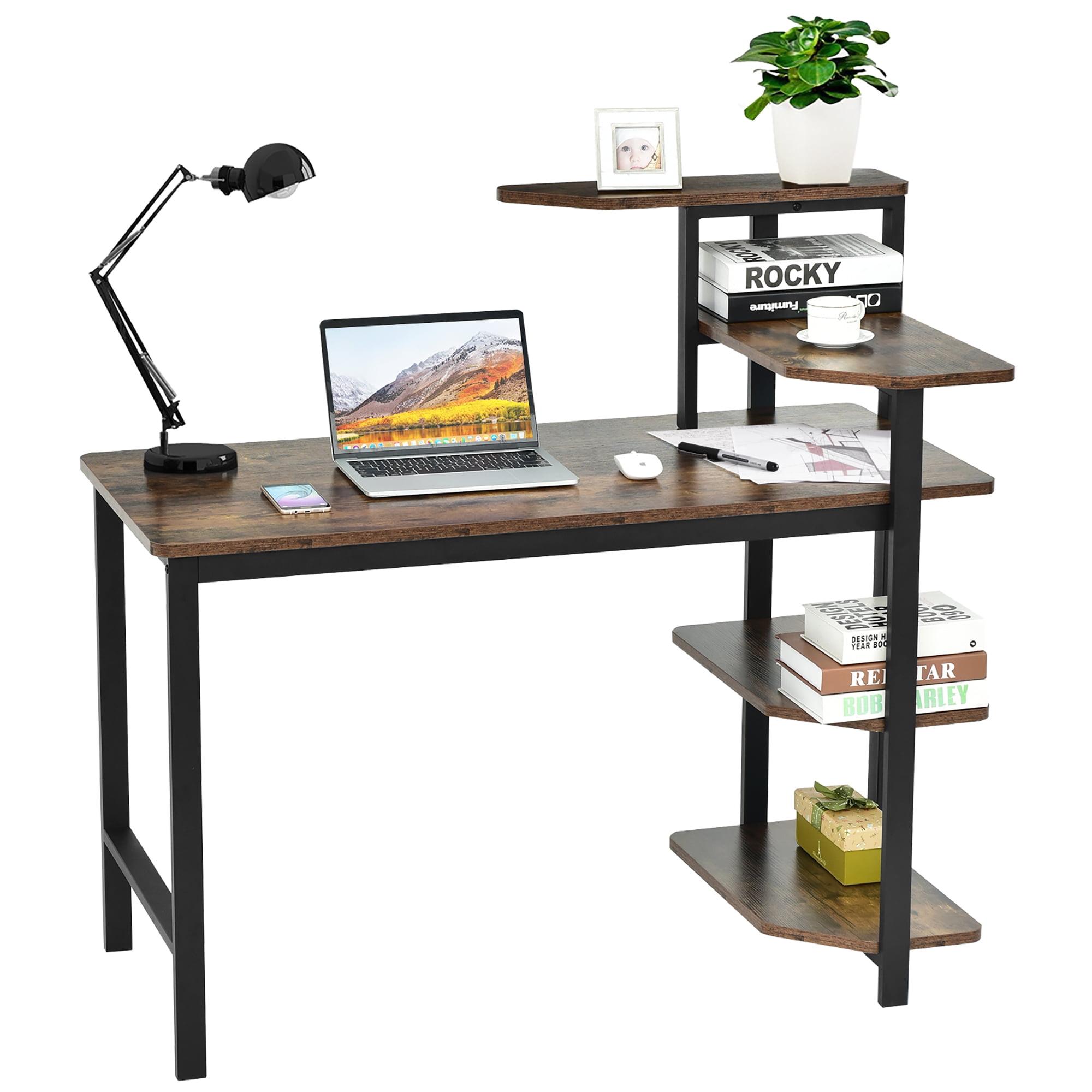 Rustic Brown 47" Metal Frame Computer Desk with Storage Shelves