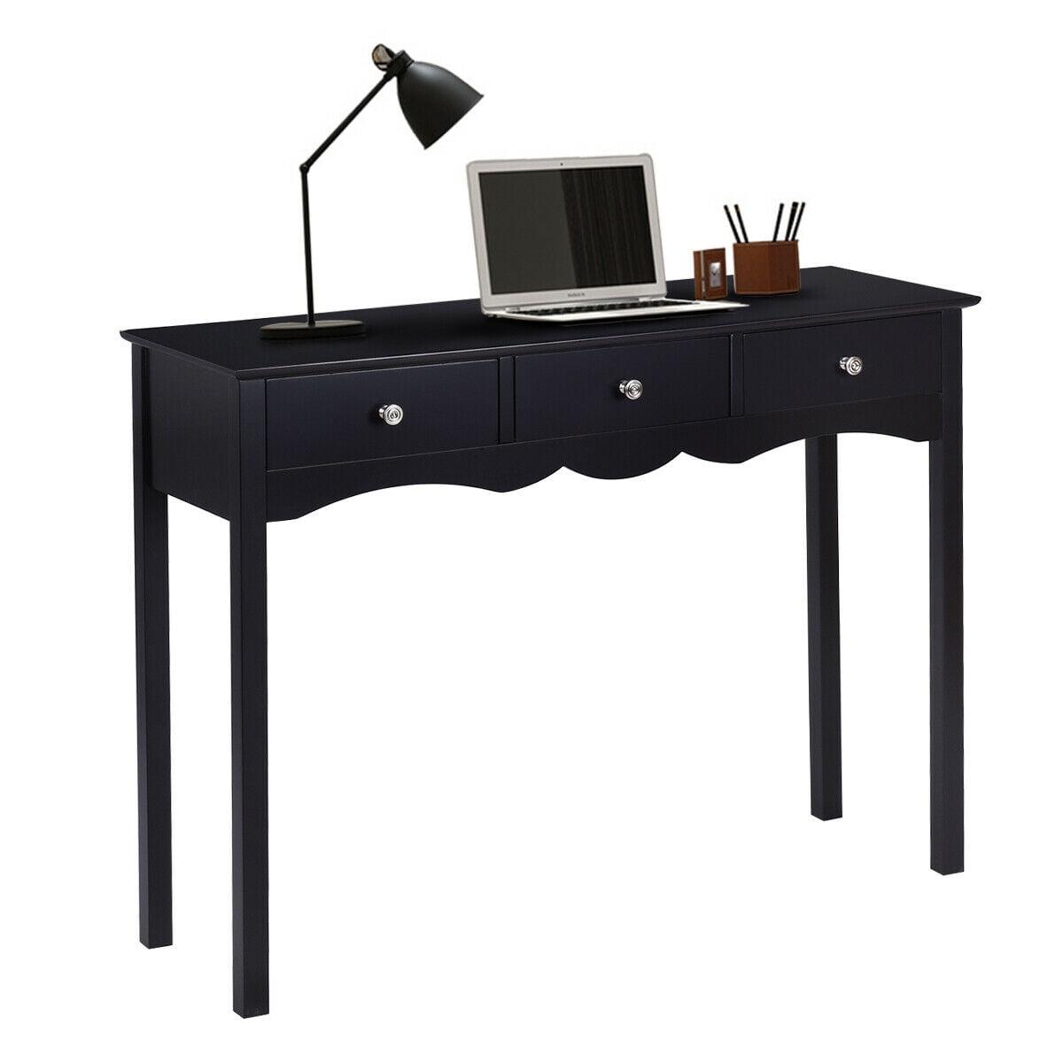 Elegant Black MDF Console Table with 3 Storage Drawers